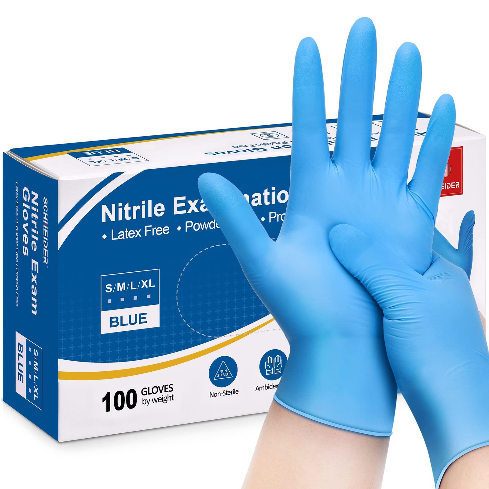 Schneider Nitrile Exam Gloves, 4 Mil, Blue, Small 100-ct Box, Gloves Disposa…