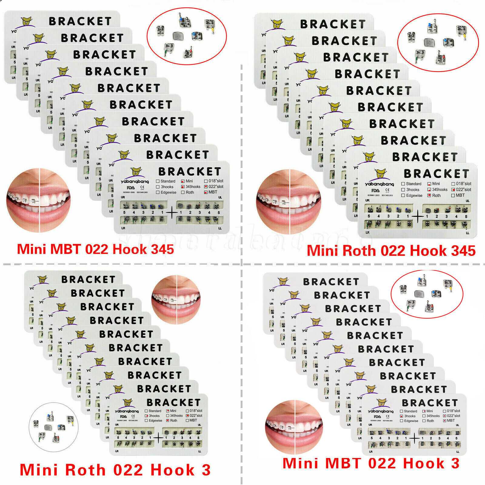 10 Packs Dental Orthodontic Metal Bracket Braces Mini Roth/MBT 022 3/345 Hooks A