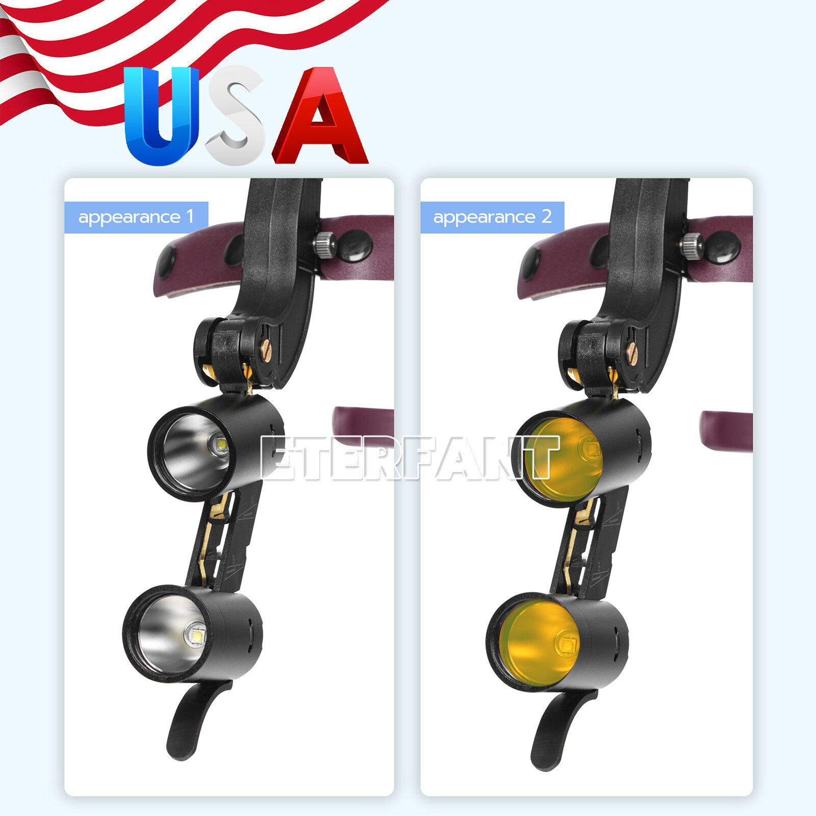 ETERFANT 3.5X Dental Surgical Headband Binocular Loupe w/5W LED Head Light 2 Led