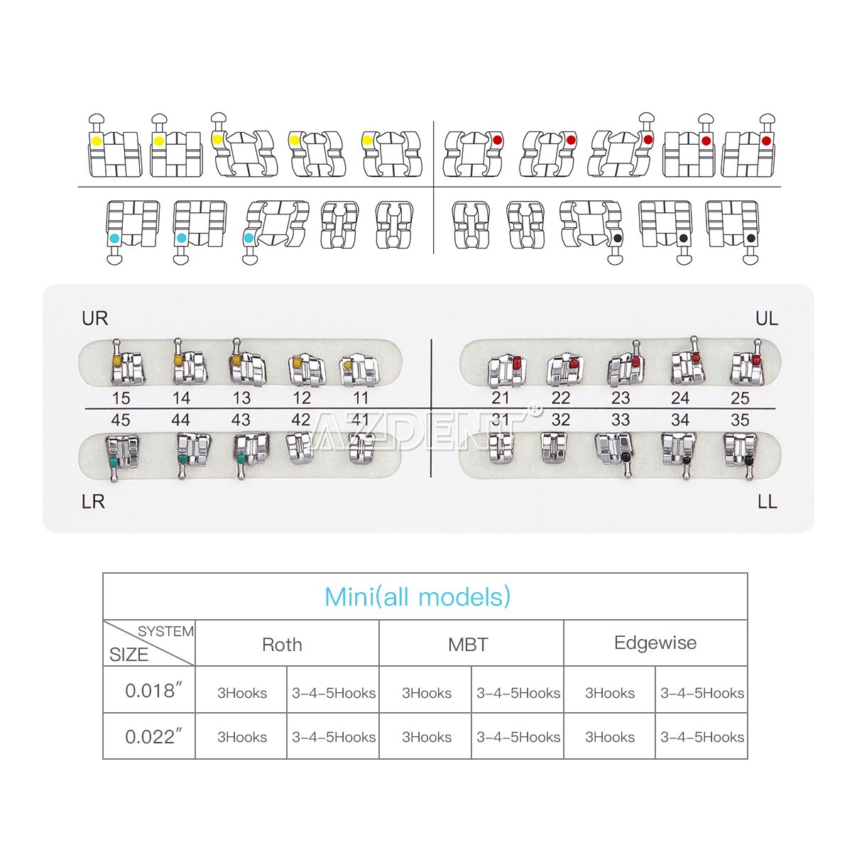 10 Packs AZDENT Dental Orthodontic Bracket Braces Mini MBT 022 Hooks 3-4-5