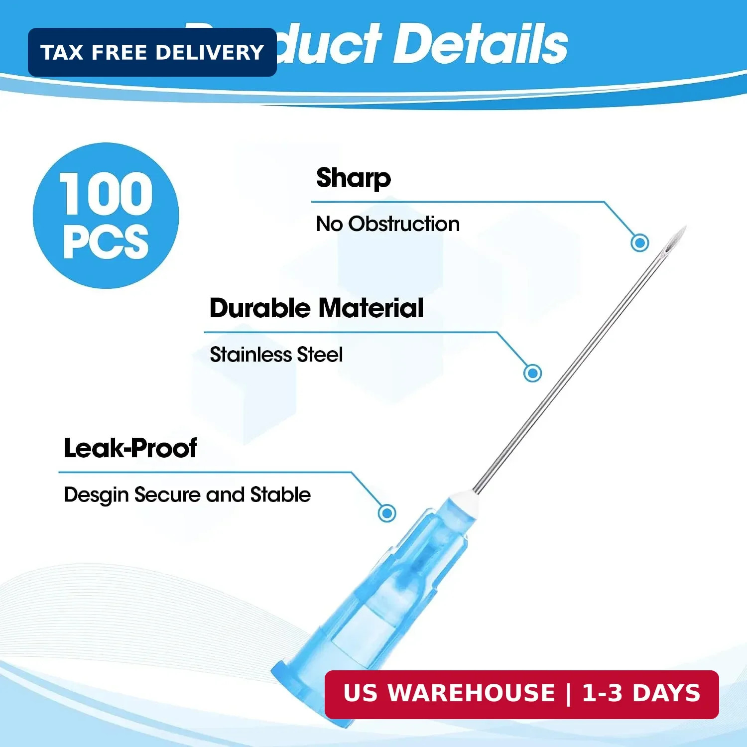 23 Gauge 1 Inch Disposable Needles with Caps for Scientific and Lab Dispensing,