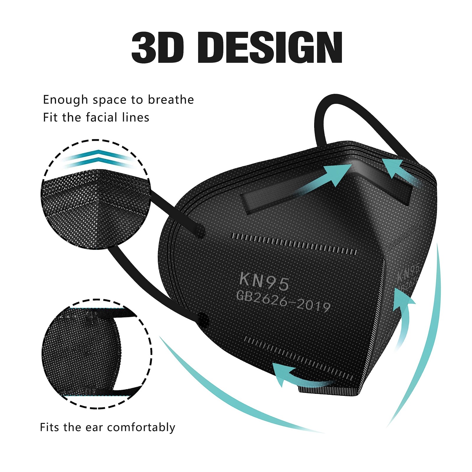 KN95 Face Masks 100 Pack,5-Ply Breathable Cup Dust Disposable Masks For Adult…