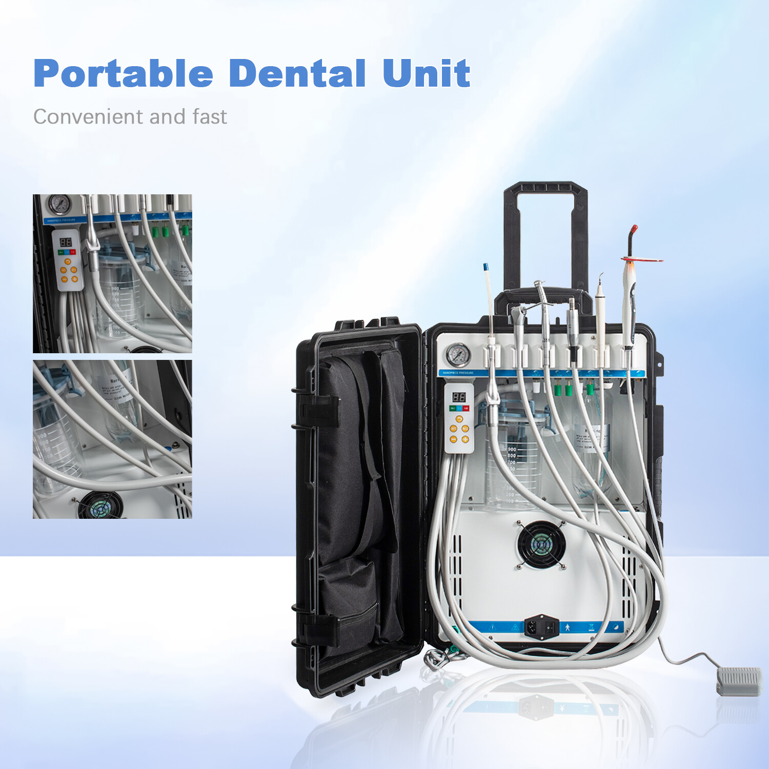 GU-P208 Dental Portable Unit Compressor+LED Micron Motor+Curing Light+Scaler 4H