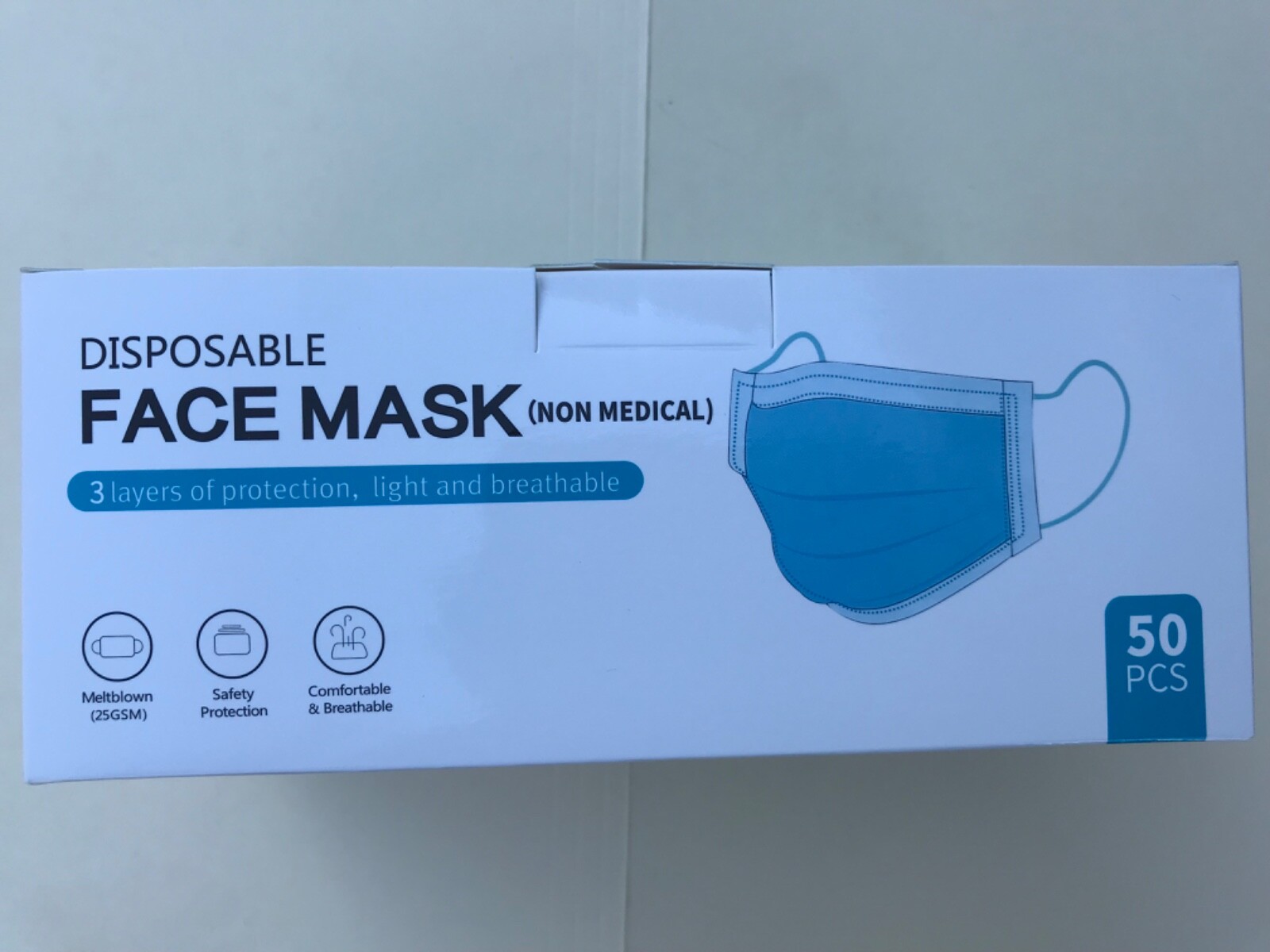 4 boxes) 50 Disposable Face Masks 3-Layers of Protection Earloop