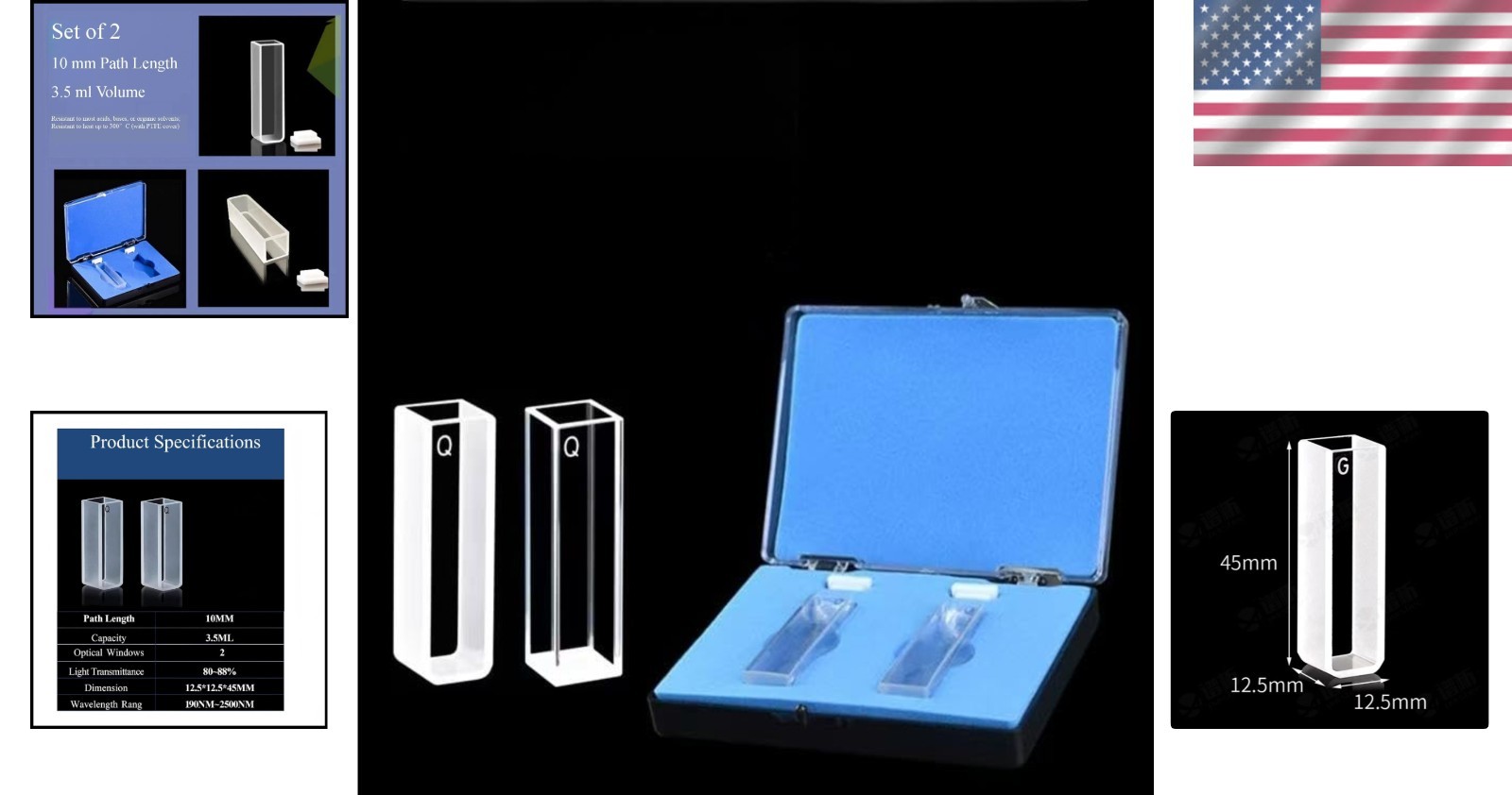 Quartz Cuvette Set: 2 x 10 mm, 3.5 ml, 190-2500 nm for Accurate Analysis