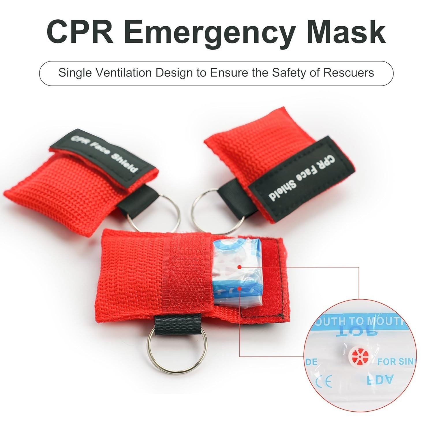 50 Pack CPR Pocket Mask, CPR Face Shield For Keychain One-Way CPR Emergency Face