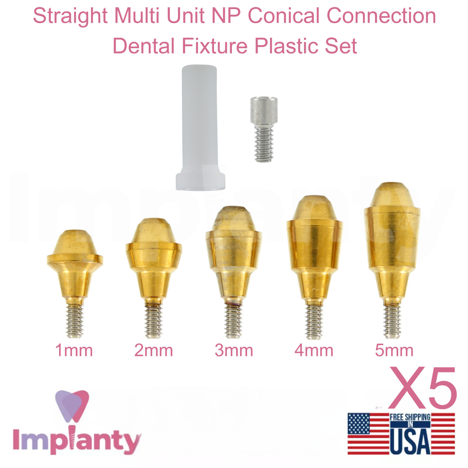 5x Dental Straight Multi Unit NP Conical Connection 2.25mm Plastic Sleeve Set