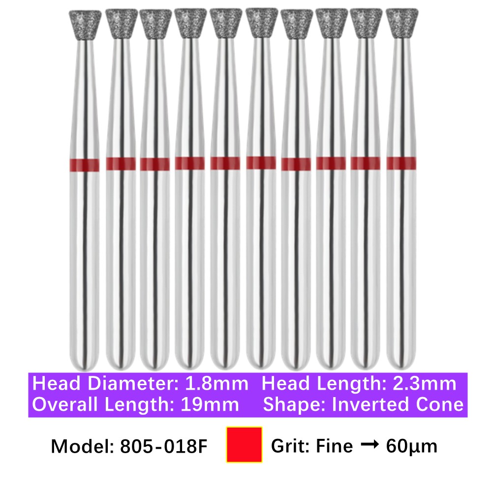 Vakker 10pc Dental 805-018F Fine FG Diamond Burs Friction Grip Inverted Cone Bur