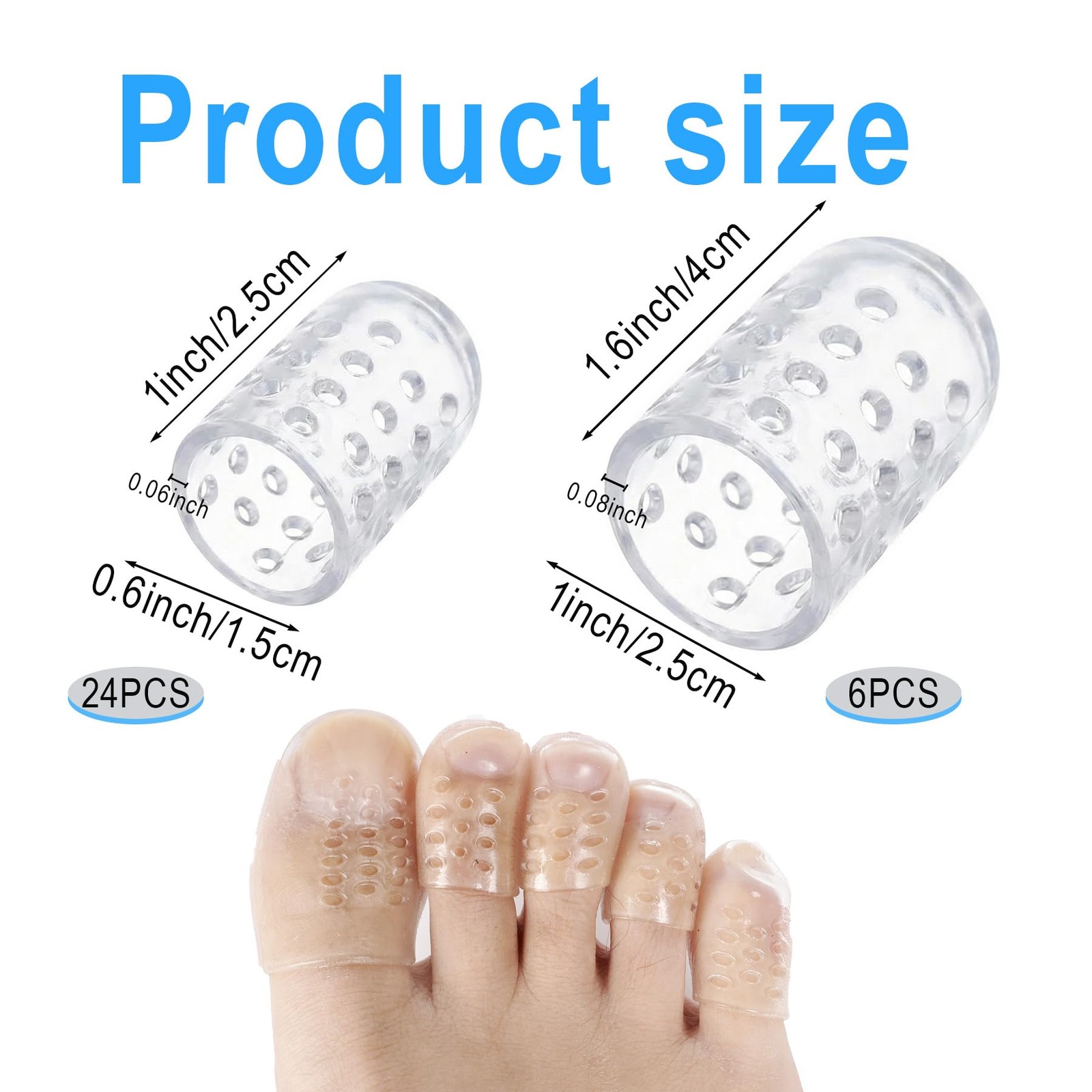 NOVAHAUS 30PCS Silicone Anti-Friction Dual Siz Bunion Pads, Clear Toe Covers