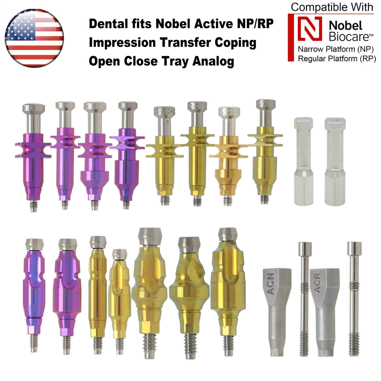 US Dental Nobel Active NP/RP Impression Transfer Coping Open Close Tray Analog