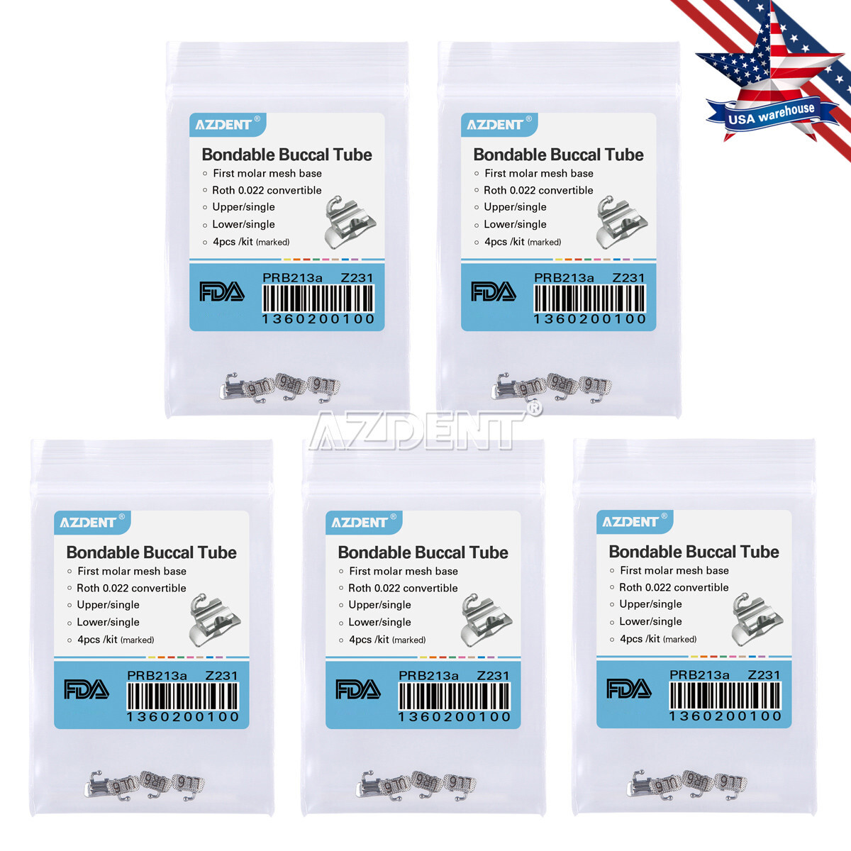 AZDENT Dental Orthodontic Bondable 1st Roth/MBT/Edgewise .022″ Buccal Tube Conv