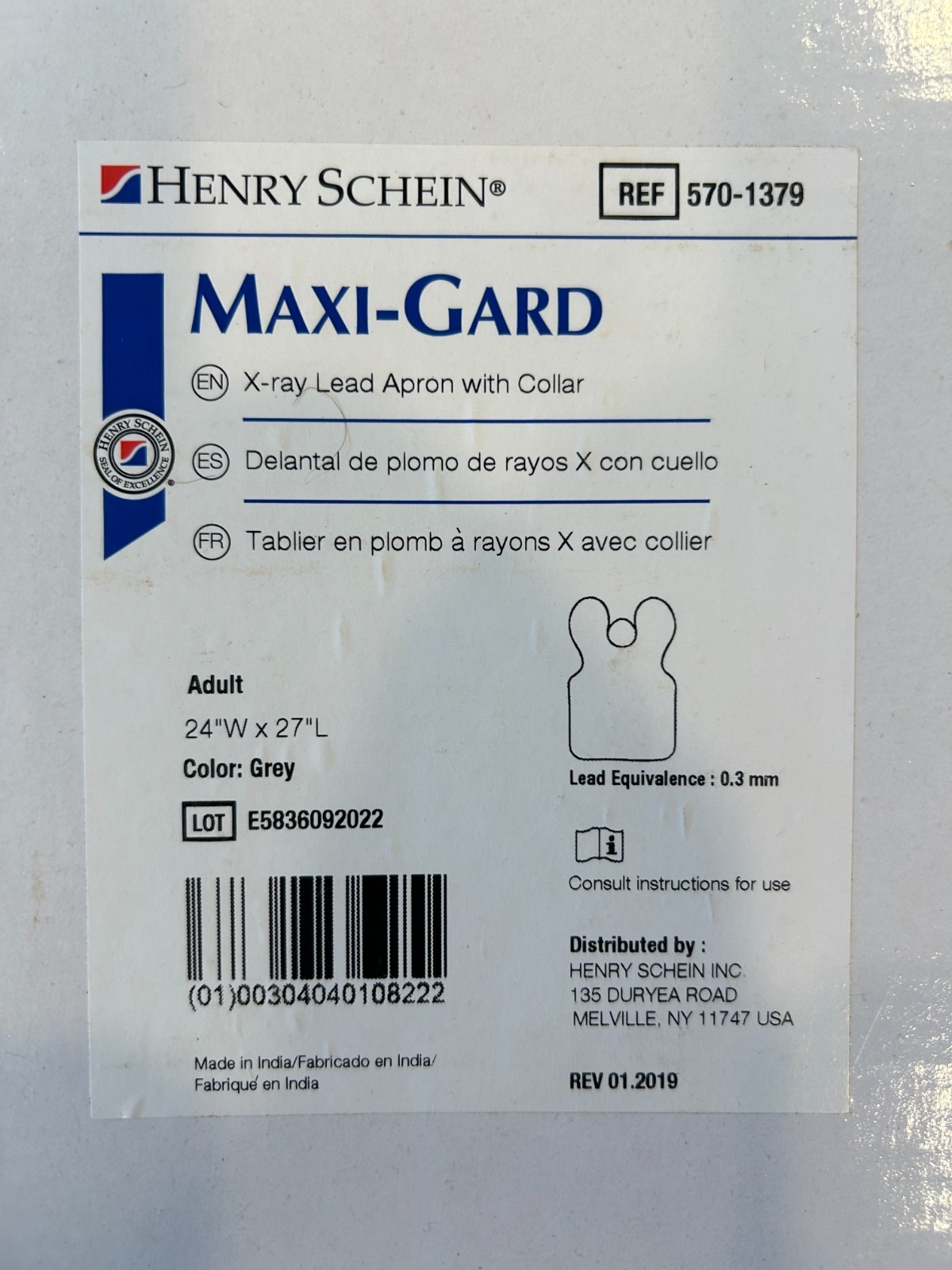 Henry Schein MaxiGuard Vinyl (Adult) LEAD APRON w/Collar 570-1379