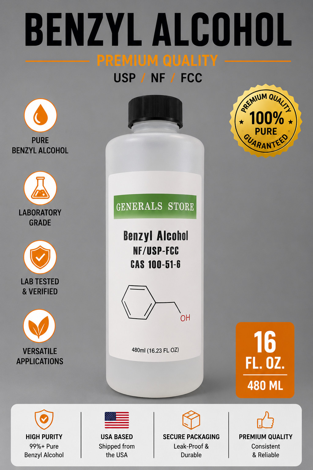 32 OZ – Benzyl Alcohol USP NF FCC High Purity Lab Grade