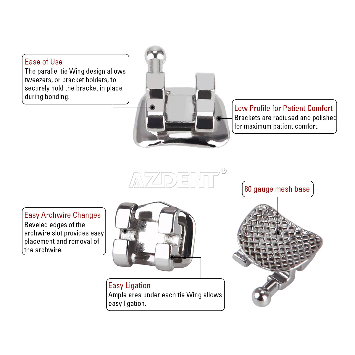AZDENT Brackets de Ortodoncia Dental Standard Roth MBT 022/018 Ganchos 3/345