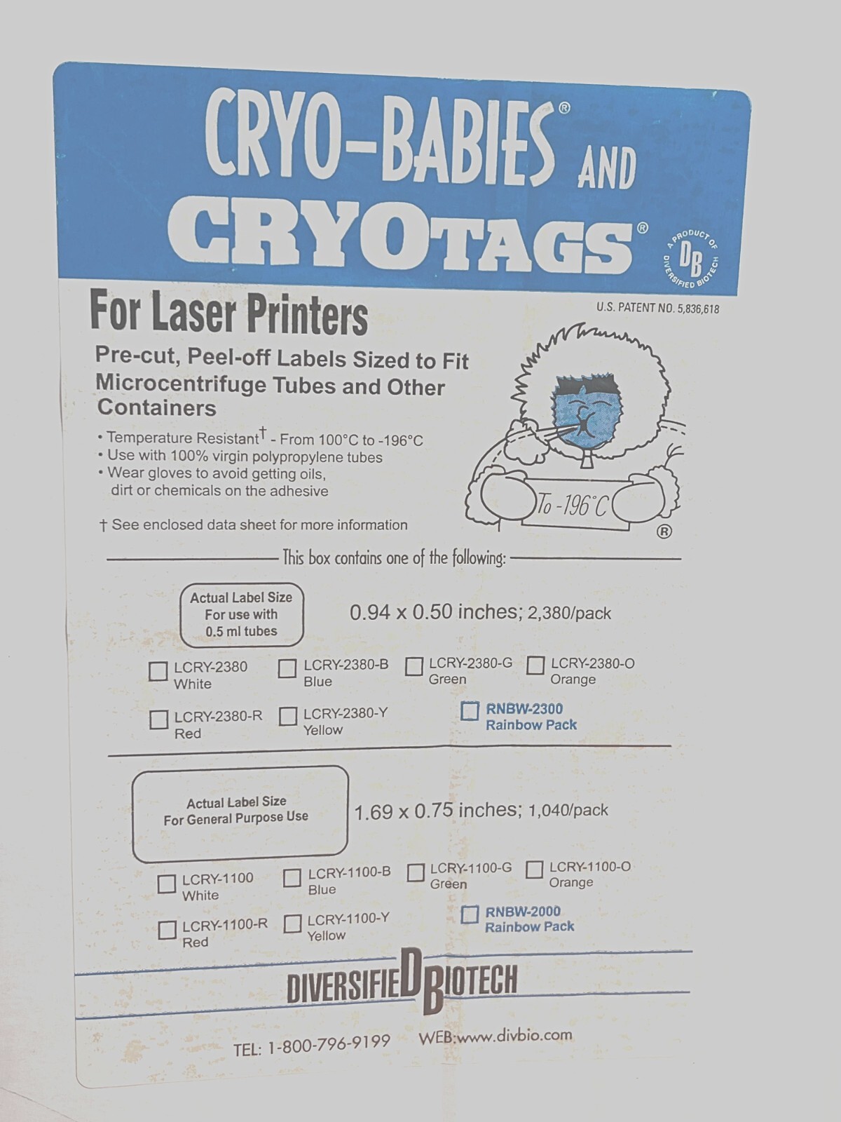 Cryo-Babies Freezer Vial Label for 0.5 ml Tube Assorted Colors 4760 Labels Total