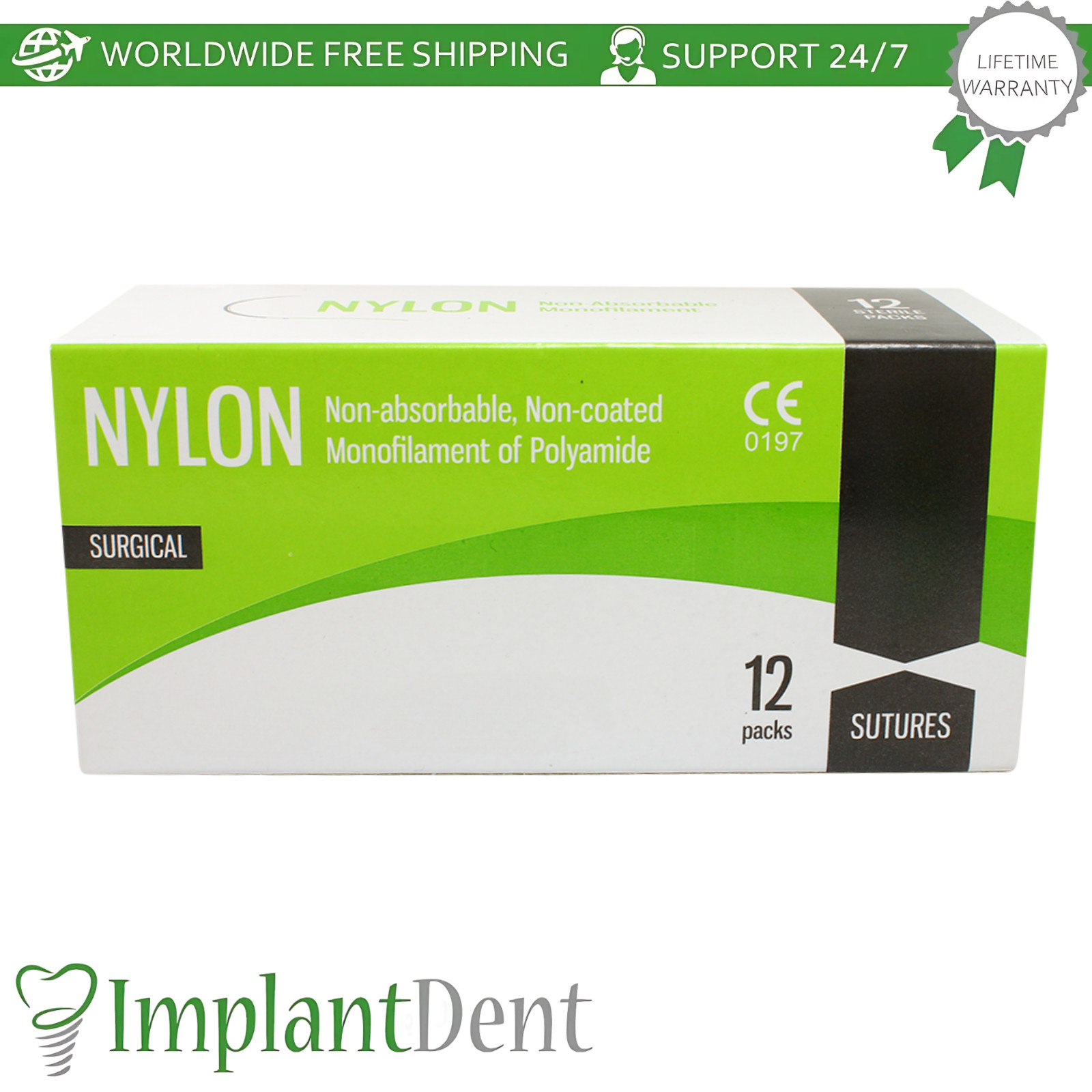 X5 Mon0fiIament Nylon Dental Thread SteriIe 75cm 12pcs 3/8 Circle 20.0mm Reverse