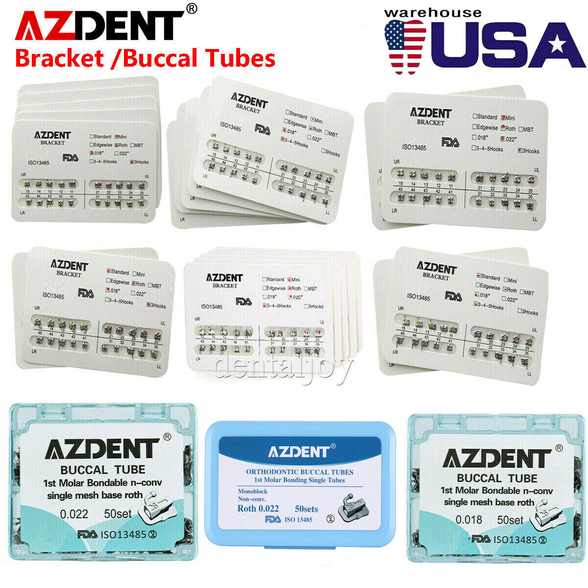 AZDENT Dental Ortho 1st Molar Buccal Tubes /Bracket Braces Mini MBT Roth 018/022
