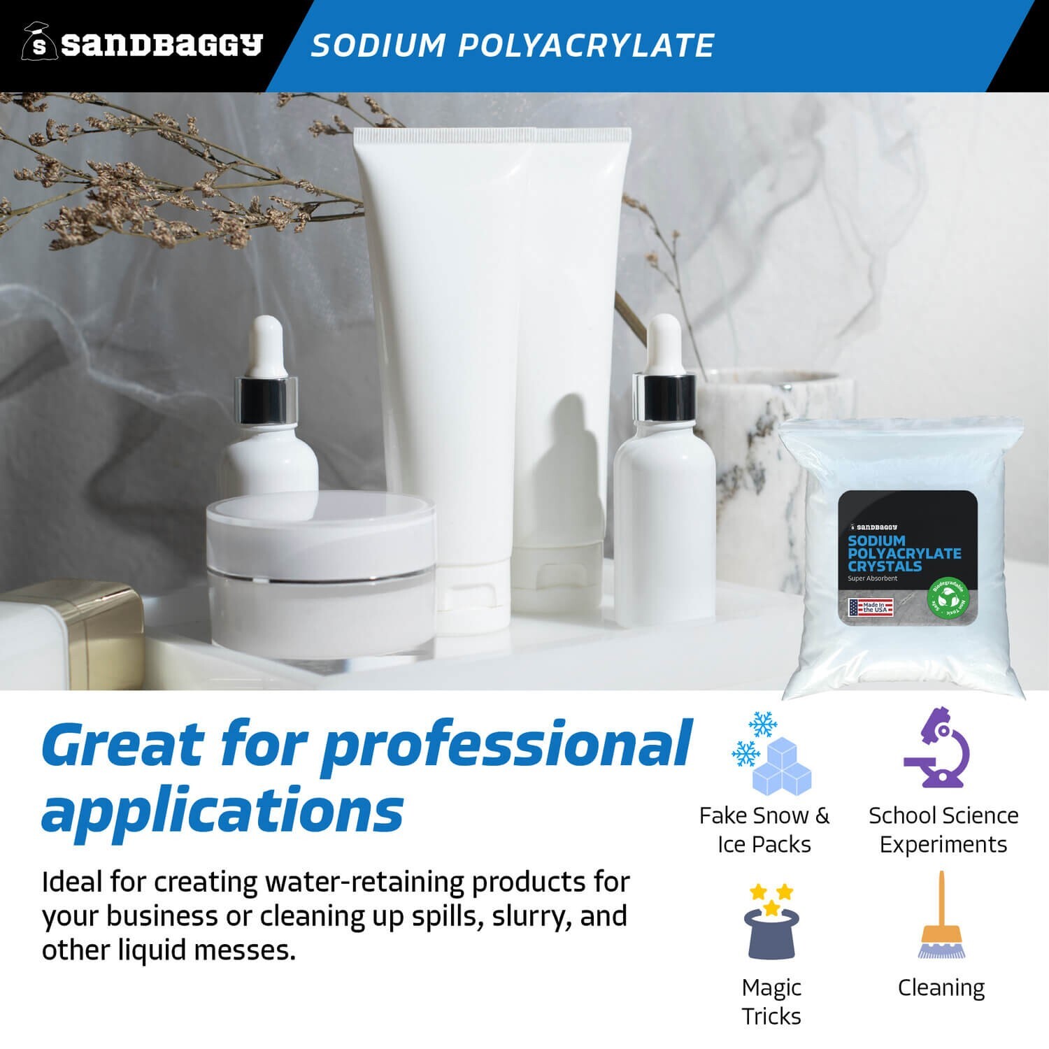 Sandbaggy Sodium Polyacrylate Crystals – Safe & Non Toxic – Made in the USA