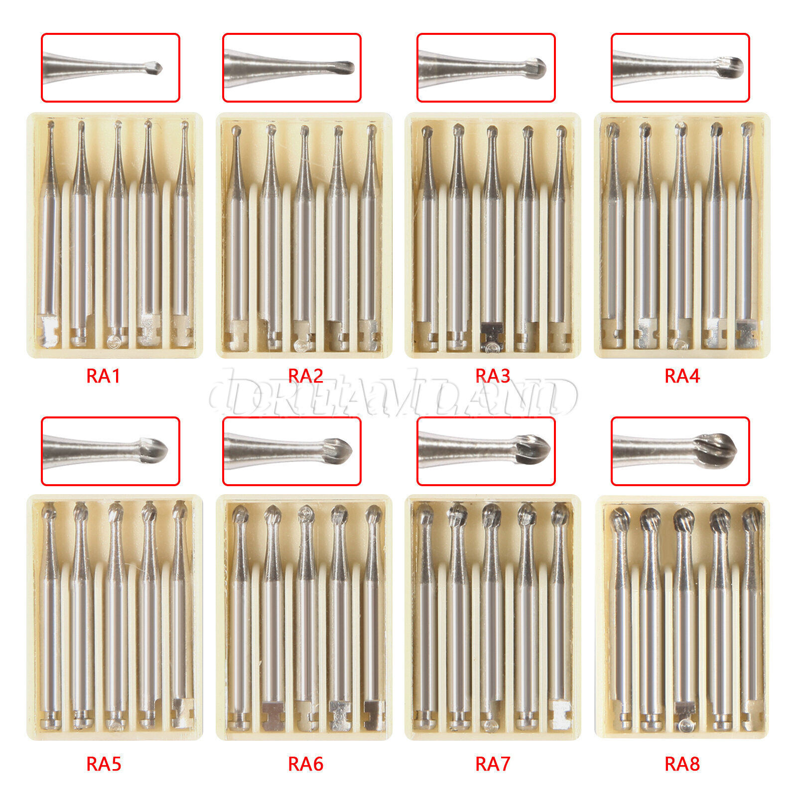 1-10* 8 Types Dental Round Carbide Bur for Slow Speed Latch Type RA 1# – 8# Burs
