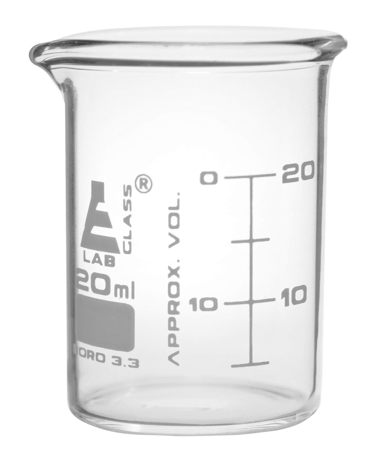 Eisco Labs 20ml Low Form Beakers, ASTM – Borosilicate Glass – 12 Pack