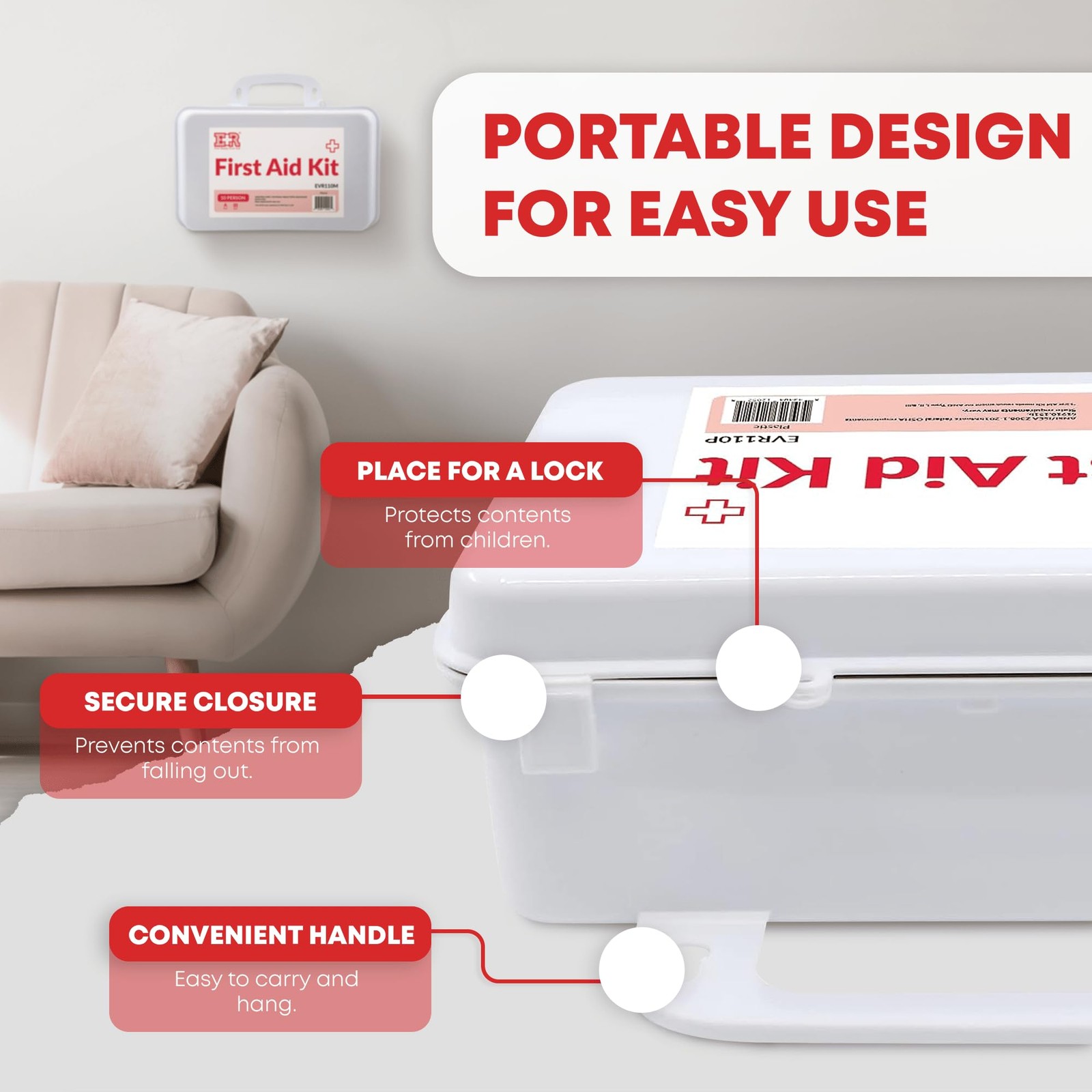 Ever Ready First Aid 10 Person Kit with Plastic Case, Type White
