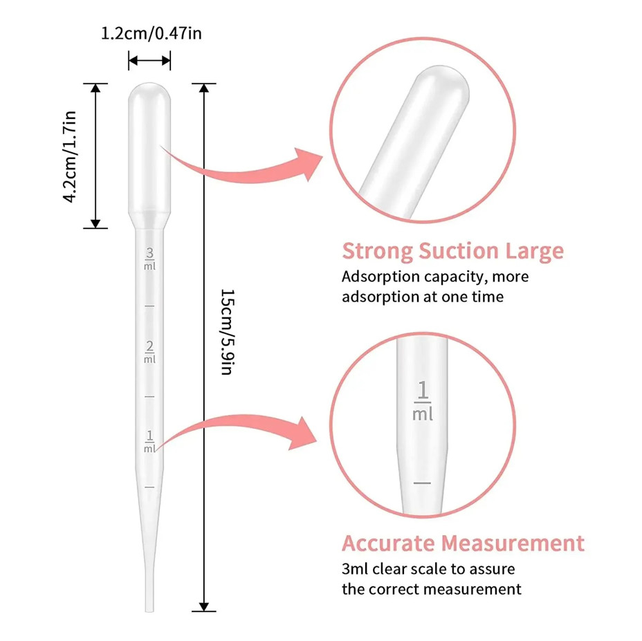 100pcs Disposable Plastic Pipettes 1ml/2ml/3ml/5ml Graduated Laboratory Droppers