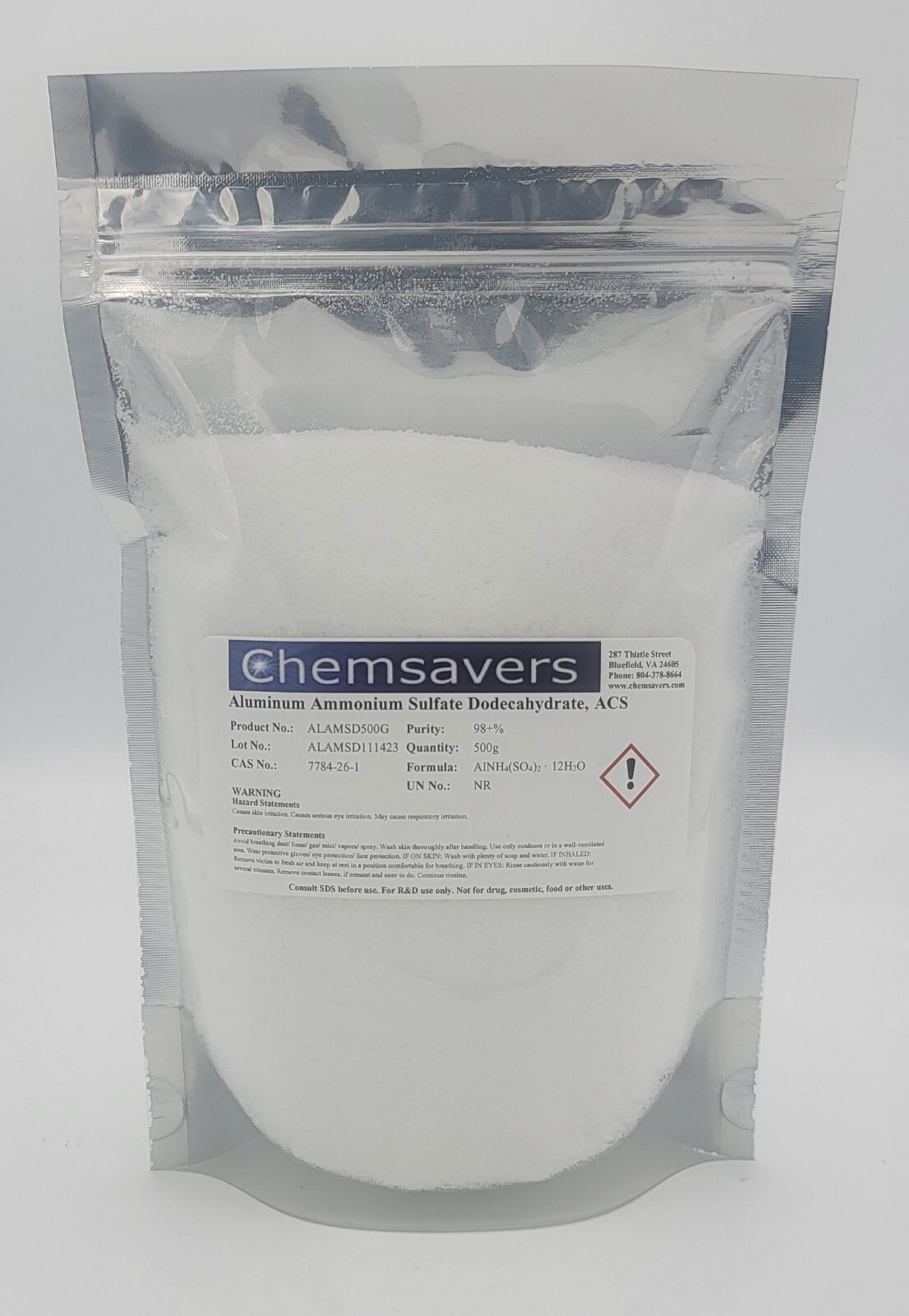 Aluminum Ammonium Sulfate Dodecahydrate, ACS, 98+%, 500g