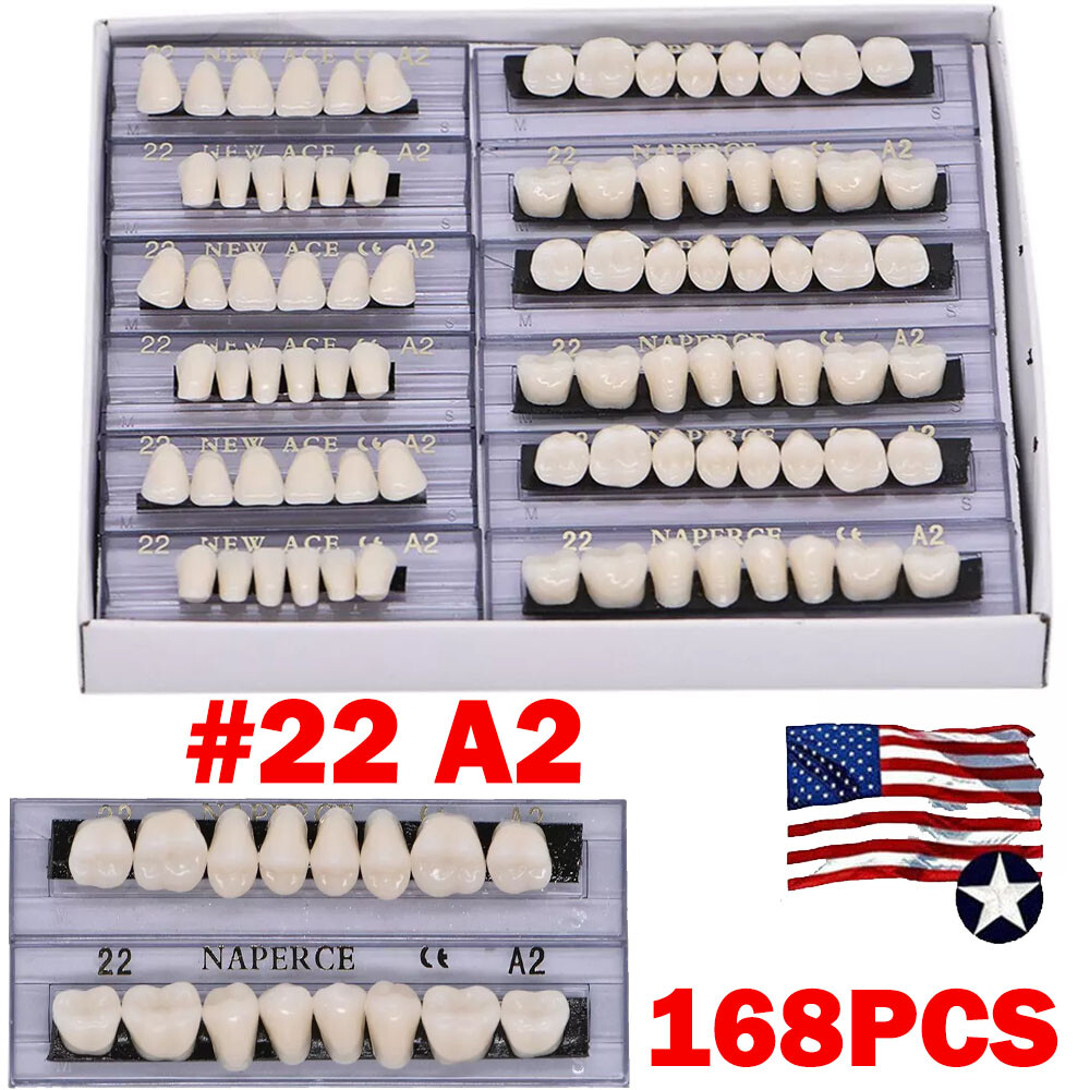 168PC Acrylic Resin Denture #22 Dental Upper Lower Shade A2 Teeth Set USA