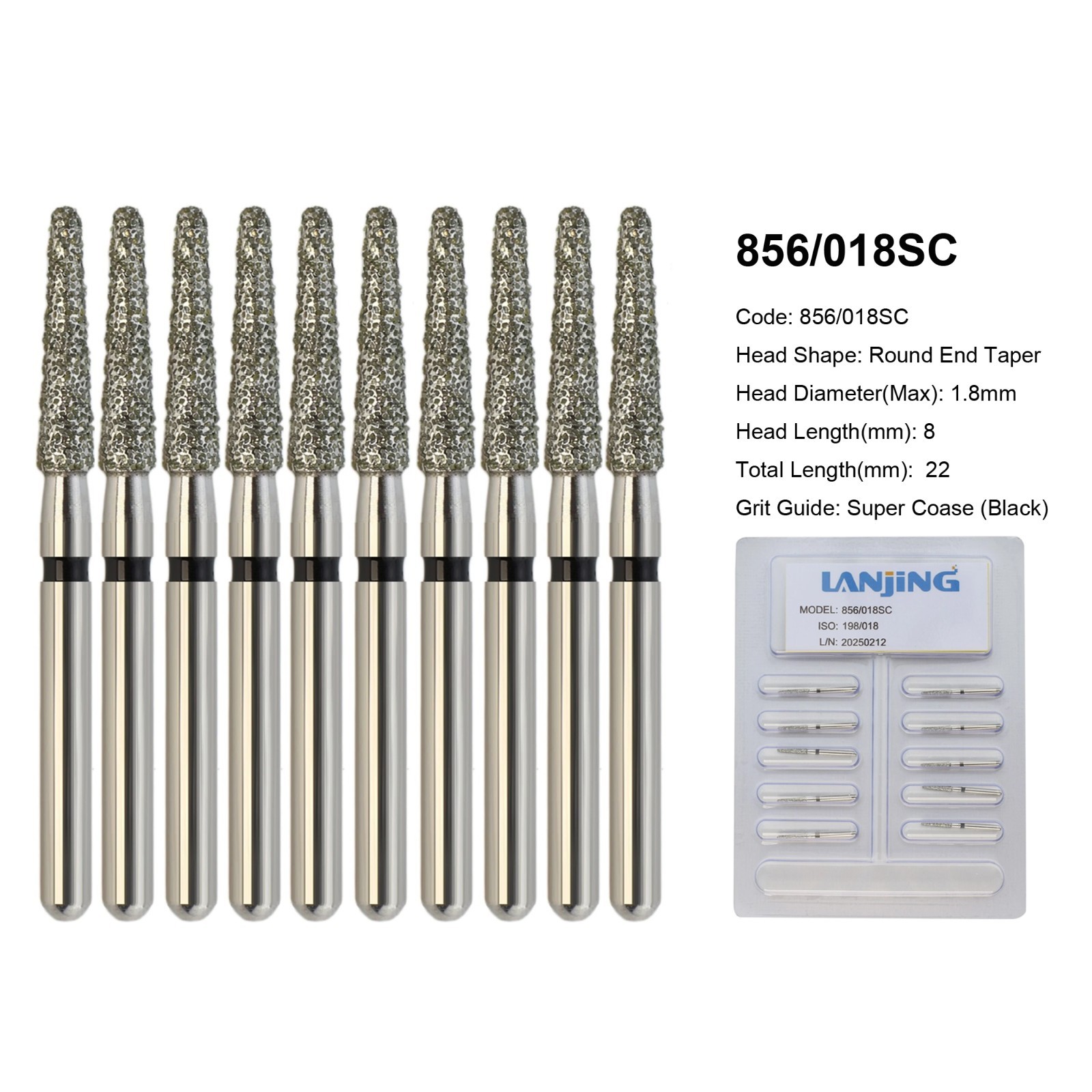 FG Dental Diamond Burs 856 850 Round End Taper Crown Prep Coarse Fine High Speed