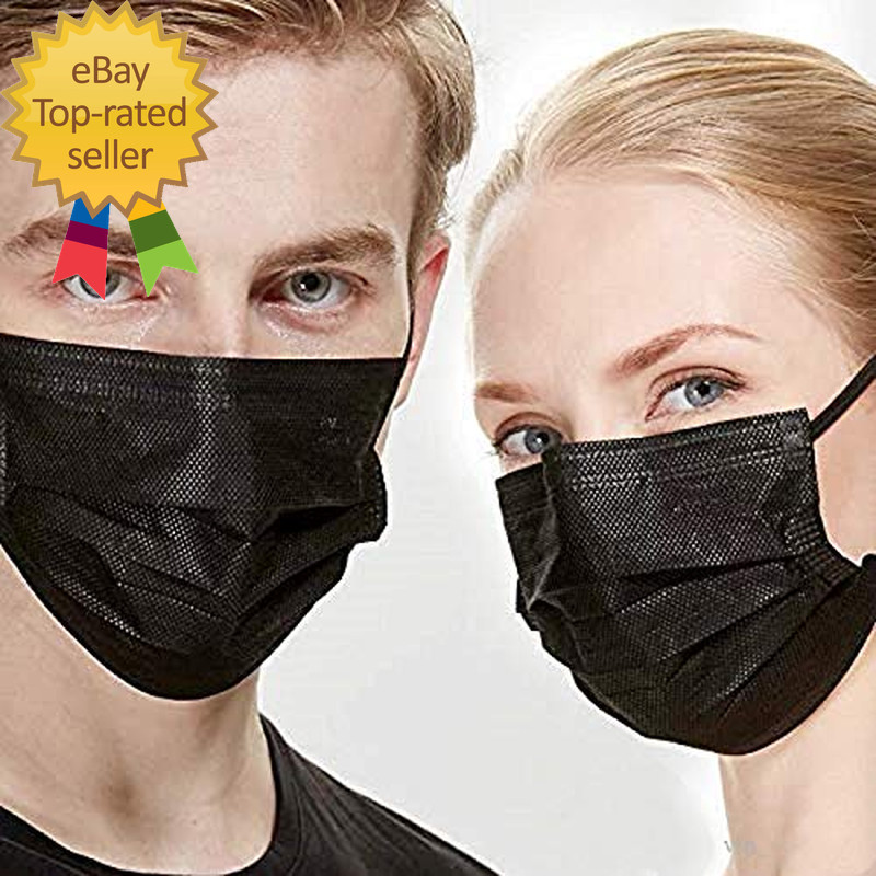 100PCS 3 Ply Black Disposable Face Mask Filter Protection Face Masks
