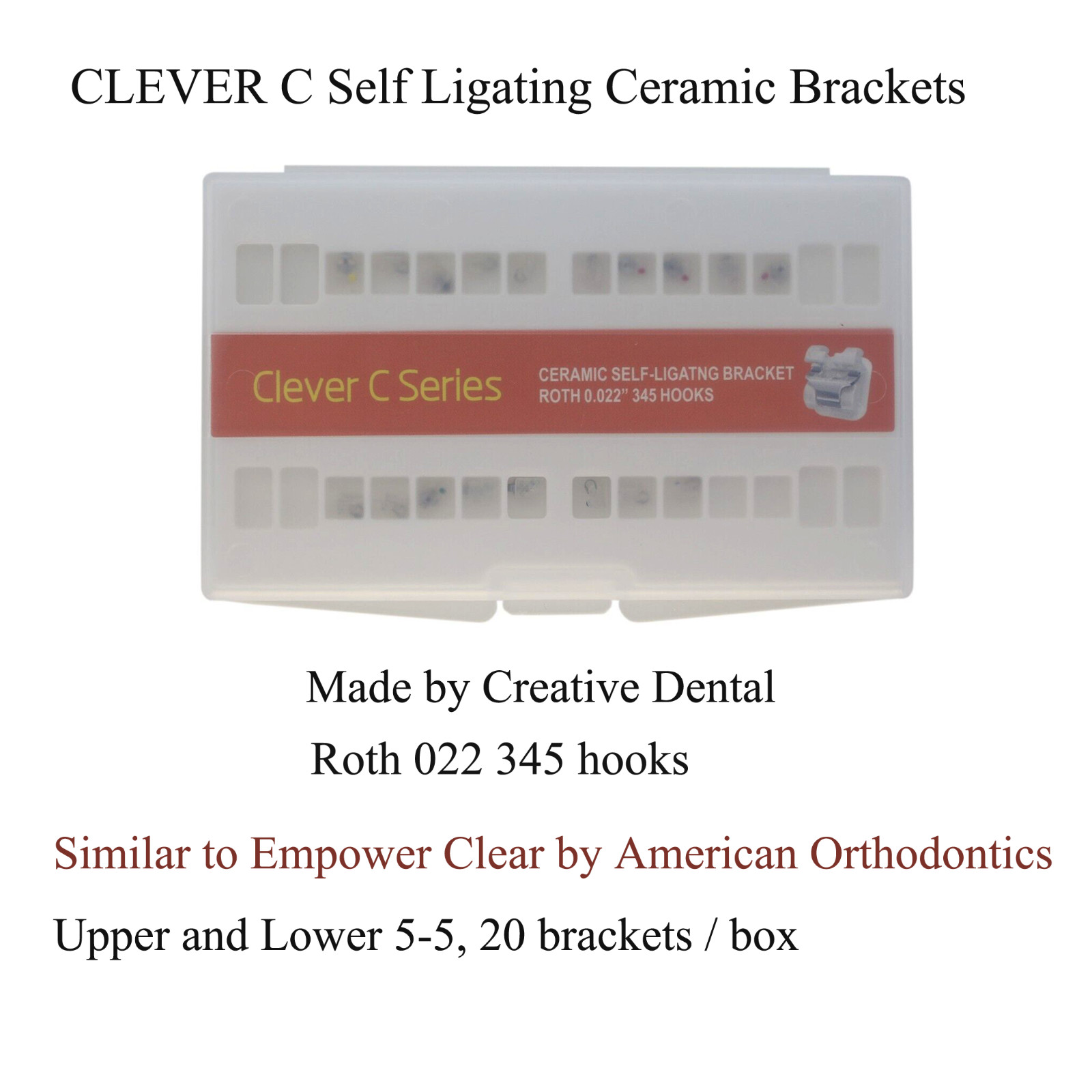 Empower Clear Orthodontic Self Ligating Bracket Ceramic Clear Roth 0.022 345w/h