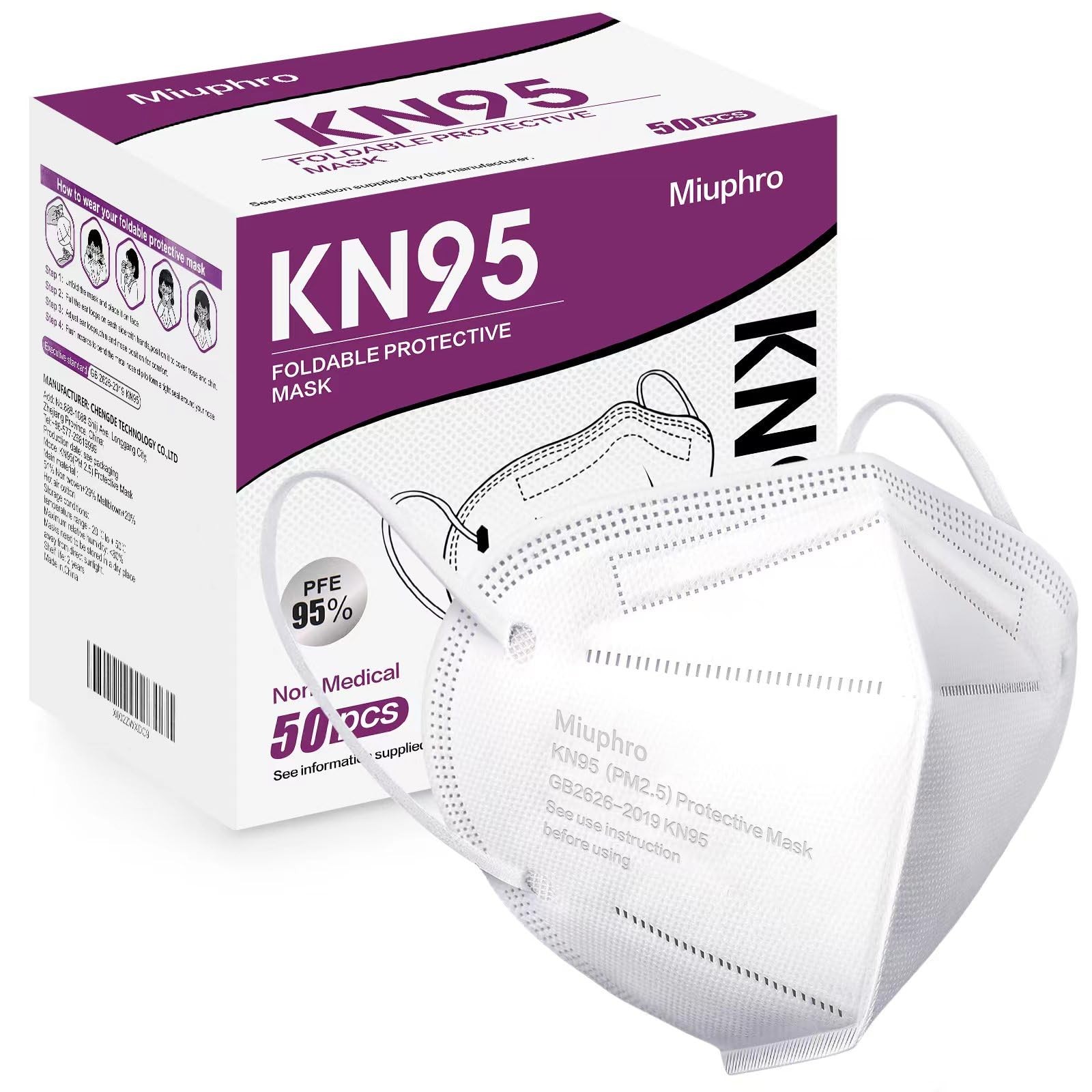 KN95 Face Mask 50 Pack, Disposable Respirator Masks, 5 Layer Design Safety Ma…