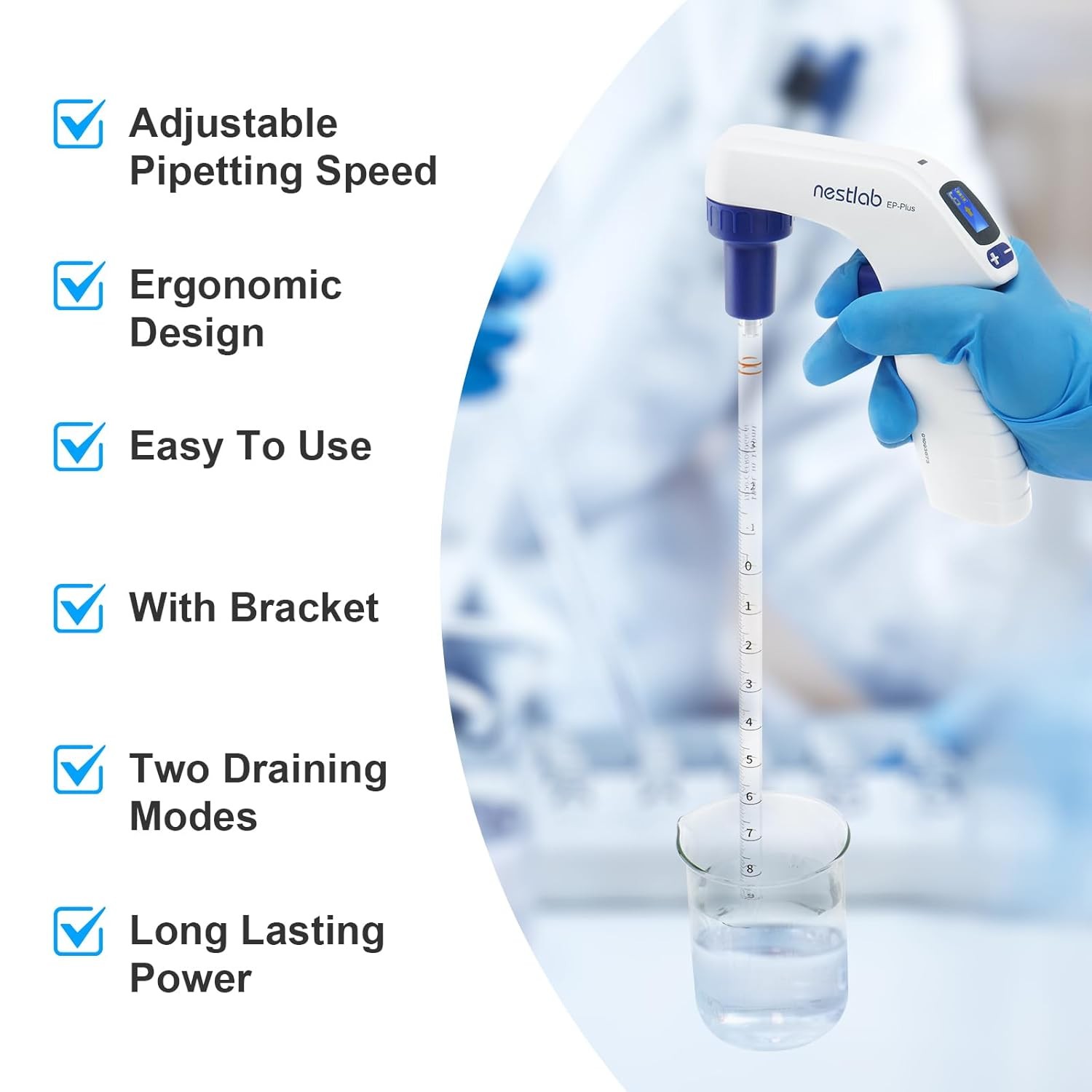 0.1-100ml Lab Electric Pipette Controller Digital LCD Adjustable Pump 100‑240V