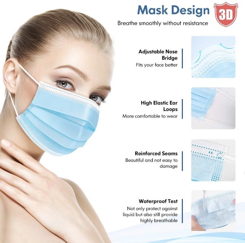 50 PCS Disposable Face Mask 3-Ply Non Medical Surgical Earloop Mouth Dust Cover