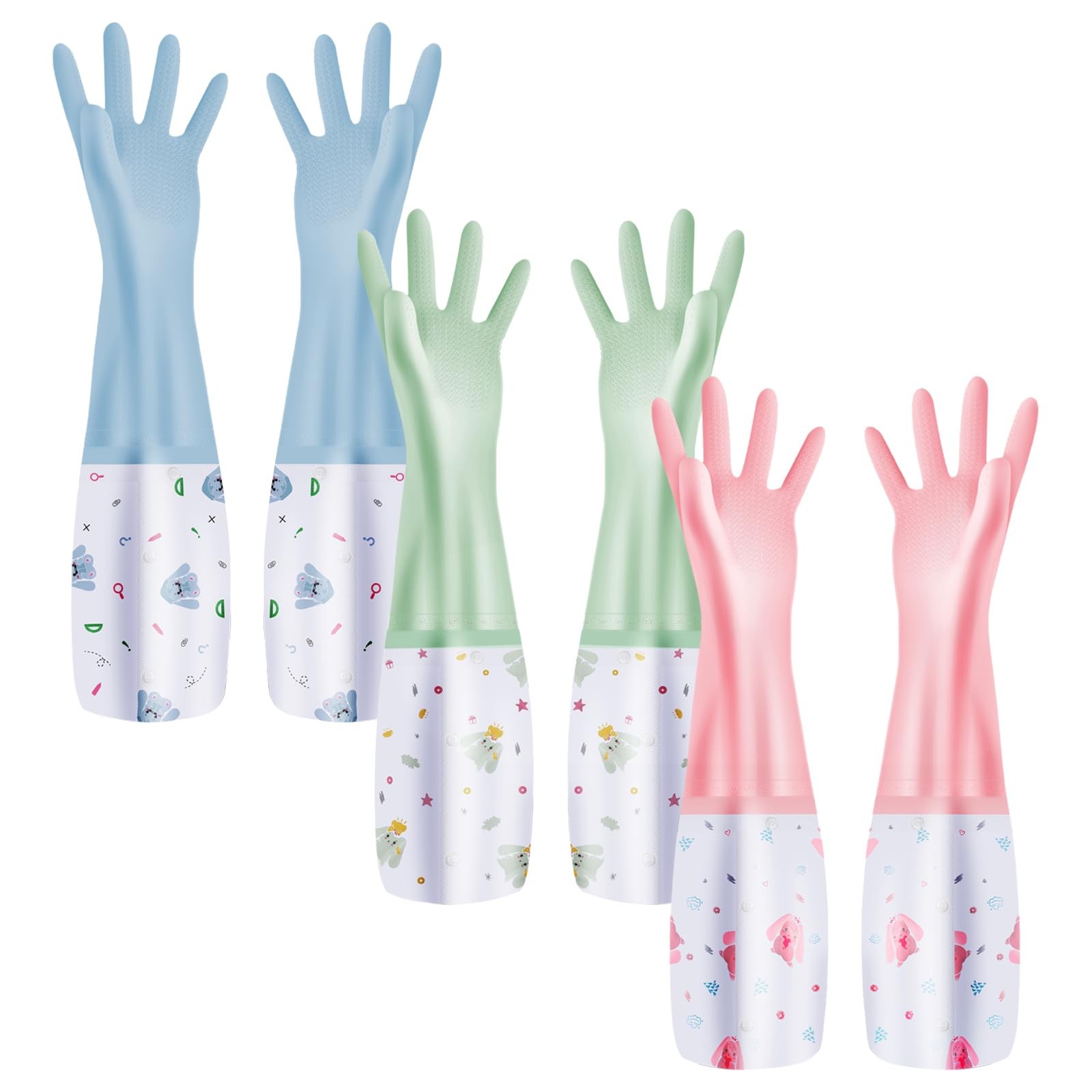 3Pcs Reusable Dishwashing Gloves, Waterproof Long Cuff Non-Slip Household Glo.