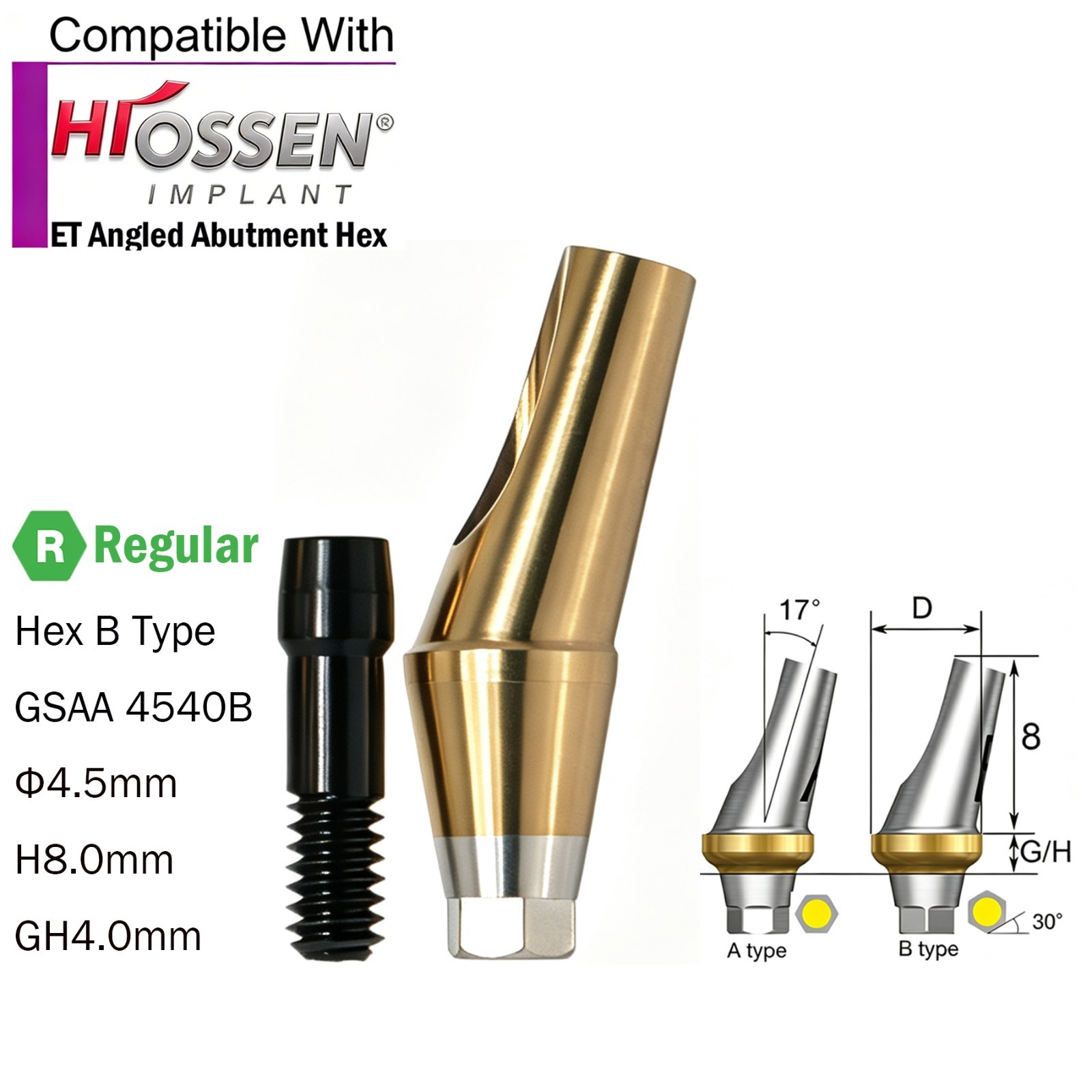 US Dental Angled Abutment 17° Titanium fit Osstem TS/Hiossen ET