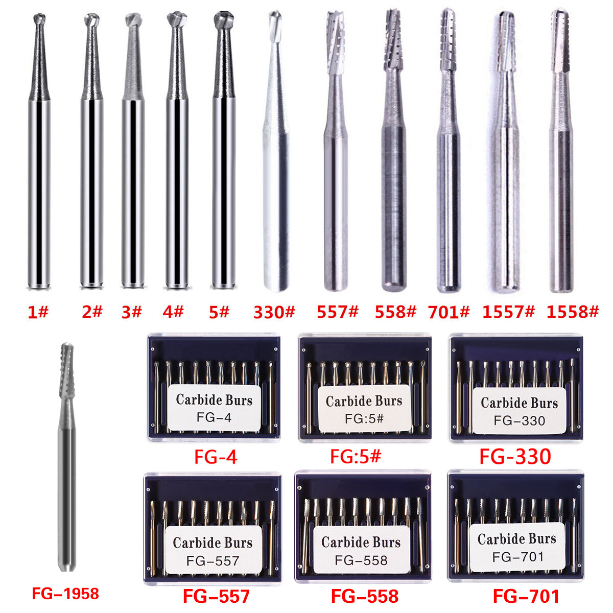 ALL Types Dental Round Tungsten Carbide FG Bur For Surgical/High Speed Handpiece