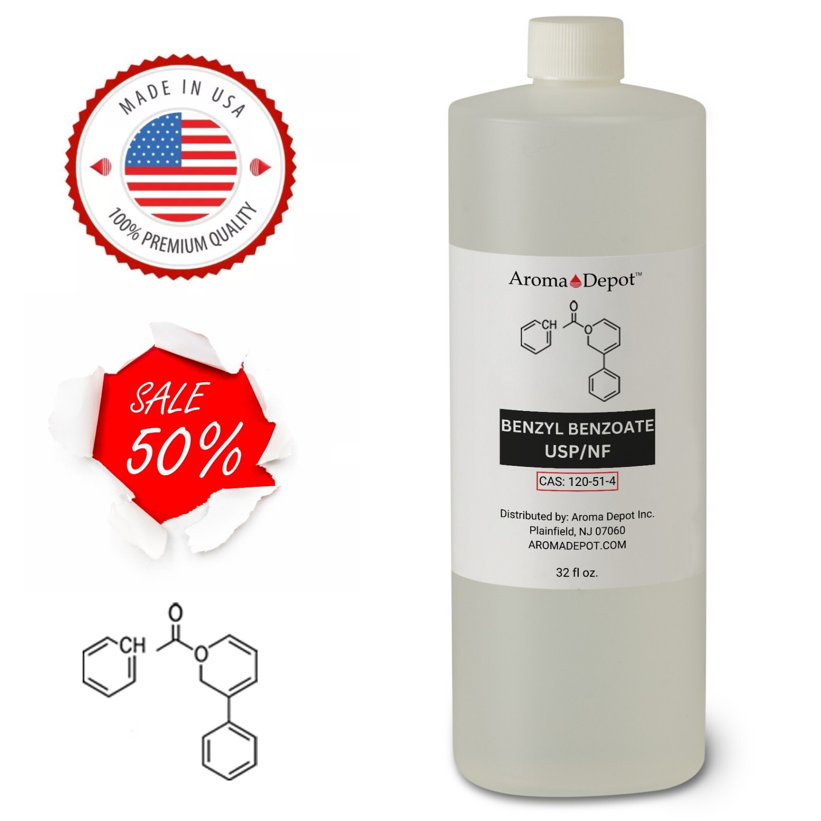32 oz. Benzyl Benzoate USP/NF Wholesale Cas: 120-51-4 Bulk for Aroma, Cosmetics