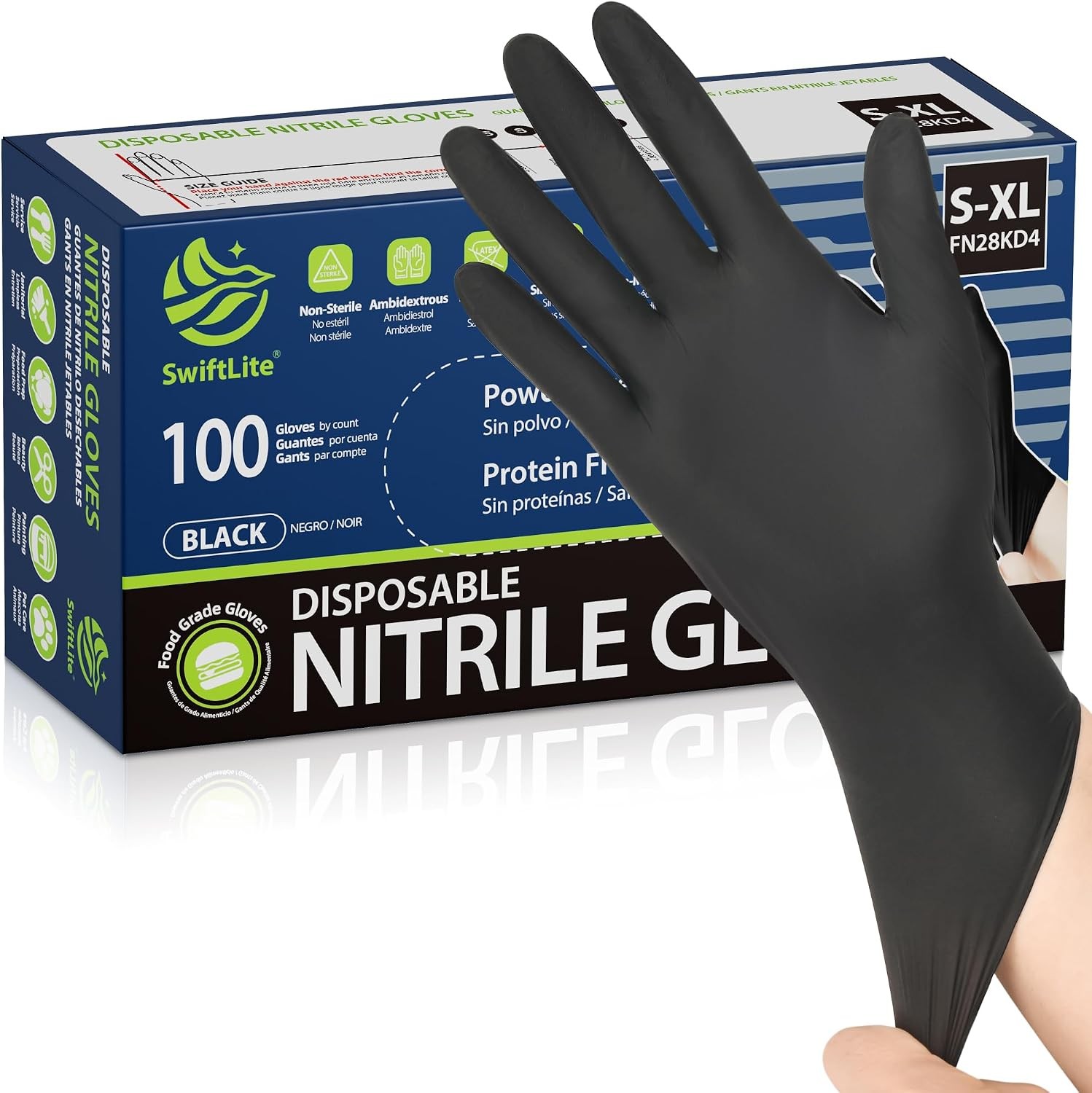 Black Nitrile Gloves, Food Safe Disposable Gloves Latex Free, Rubber Gloves