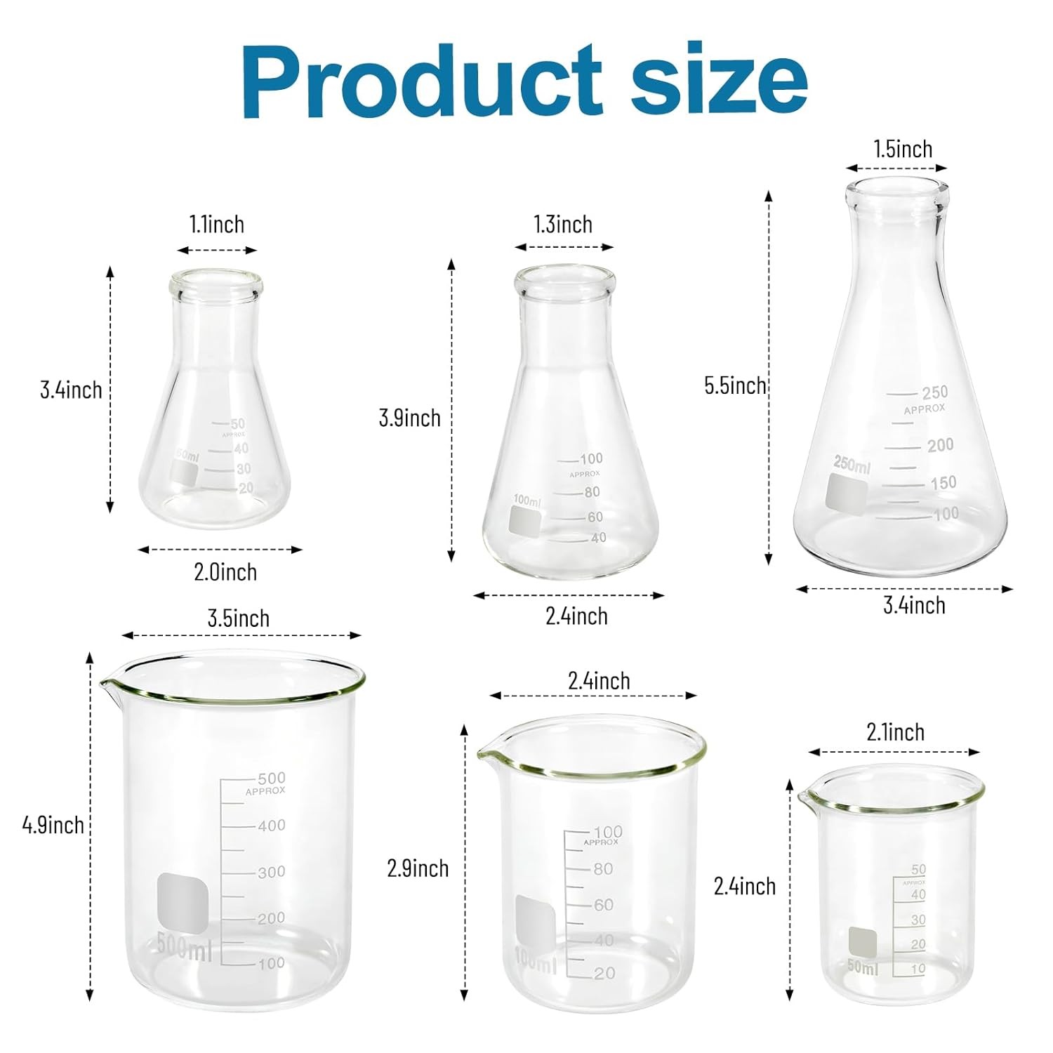 14Pcs/11Pcs Lab Flask Glass Measuring Beaker 10/50/100ml Graduated Cylinder Kit