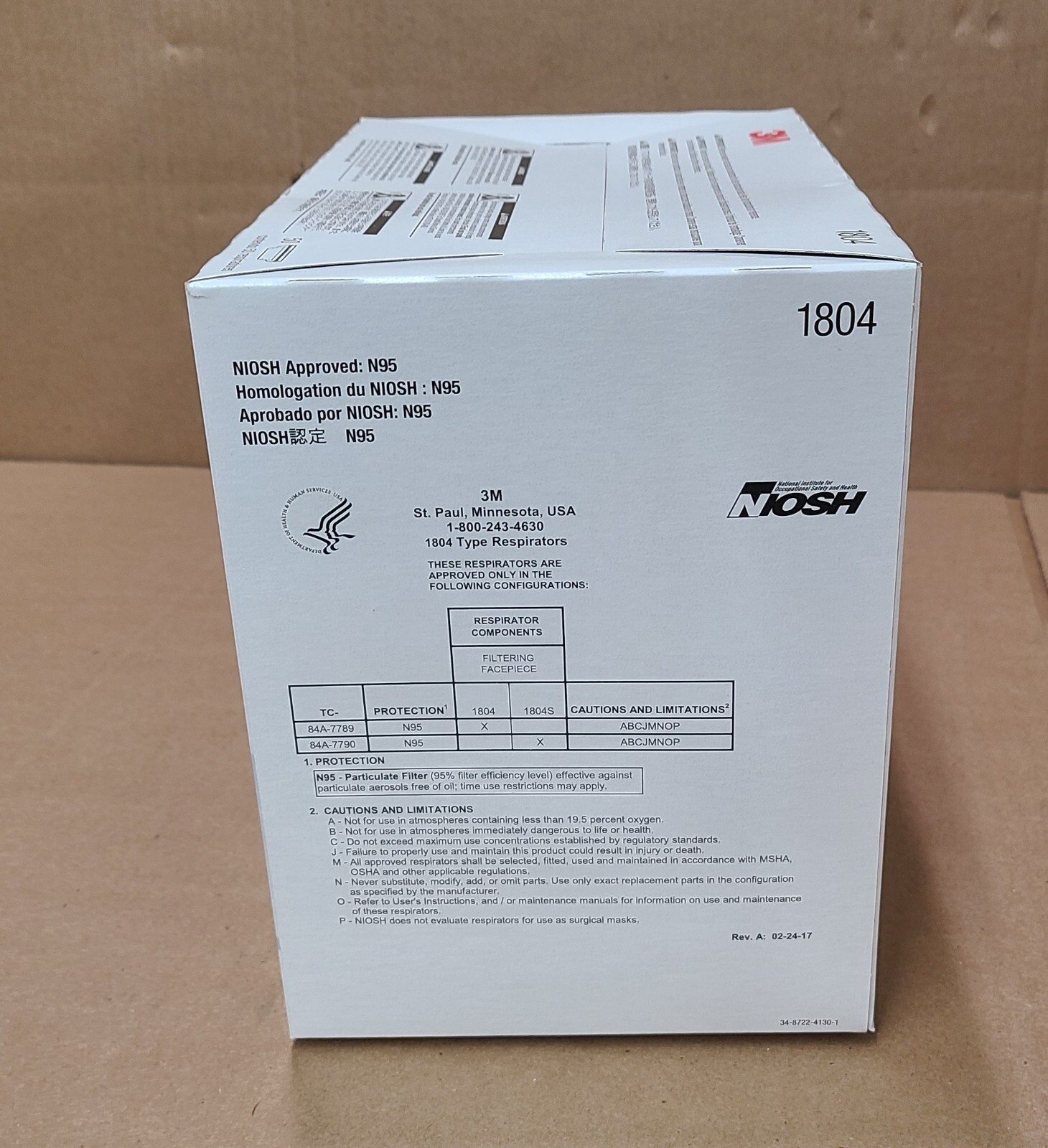 3M VFlex 1804 Particulate Respirator NIOSH N95 Surgical Masks, Box of 50