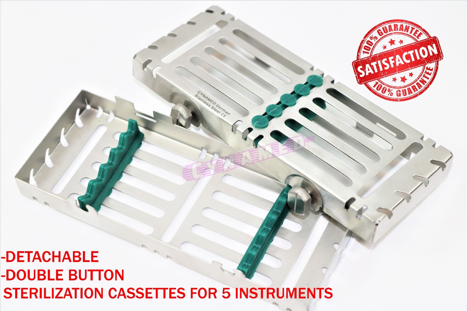 DETACHABLE STERILIZATION CASSETTE WITH BUTTONS GREEN GERMAN AUTOCLAVABLE 5 SLOT