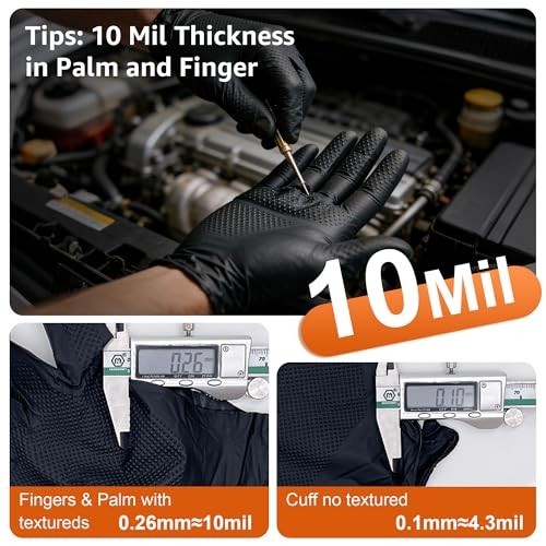 Heavy Duty 10 Mil Disposable Nitrile Gloves – Industrial Rubber, Latex-Free, 100