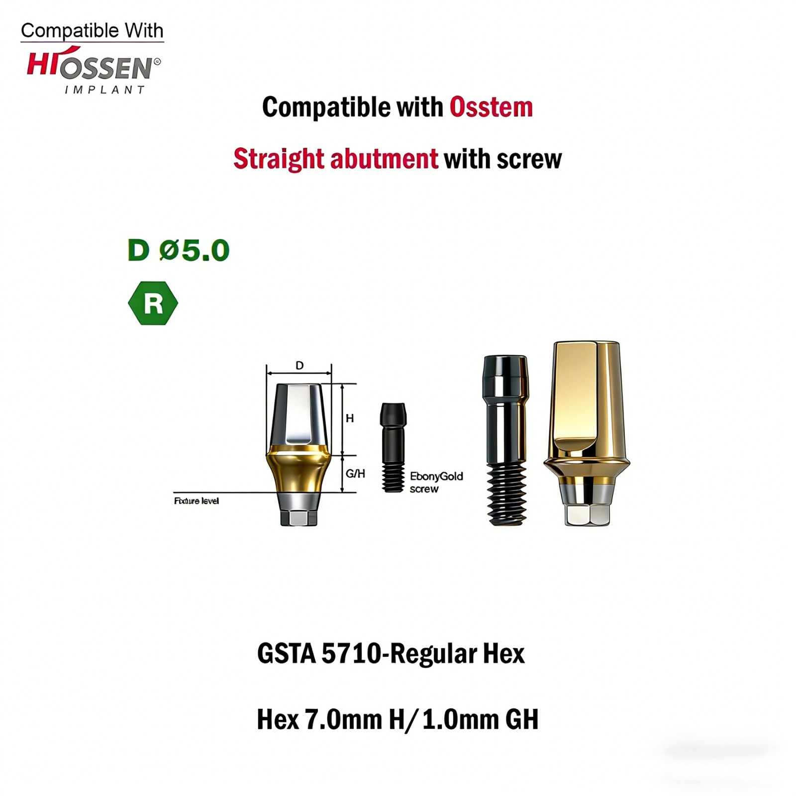 US 5pcs Dental Osstem Hiossen TS Ti Straight Transfer Abutment Hex MINI/Regular