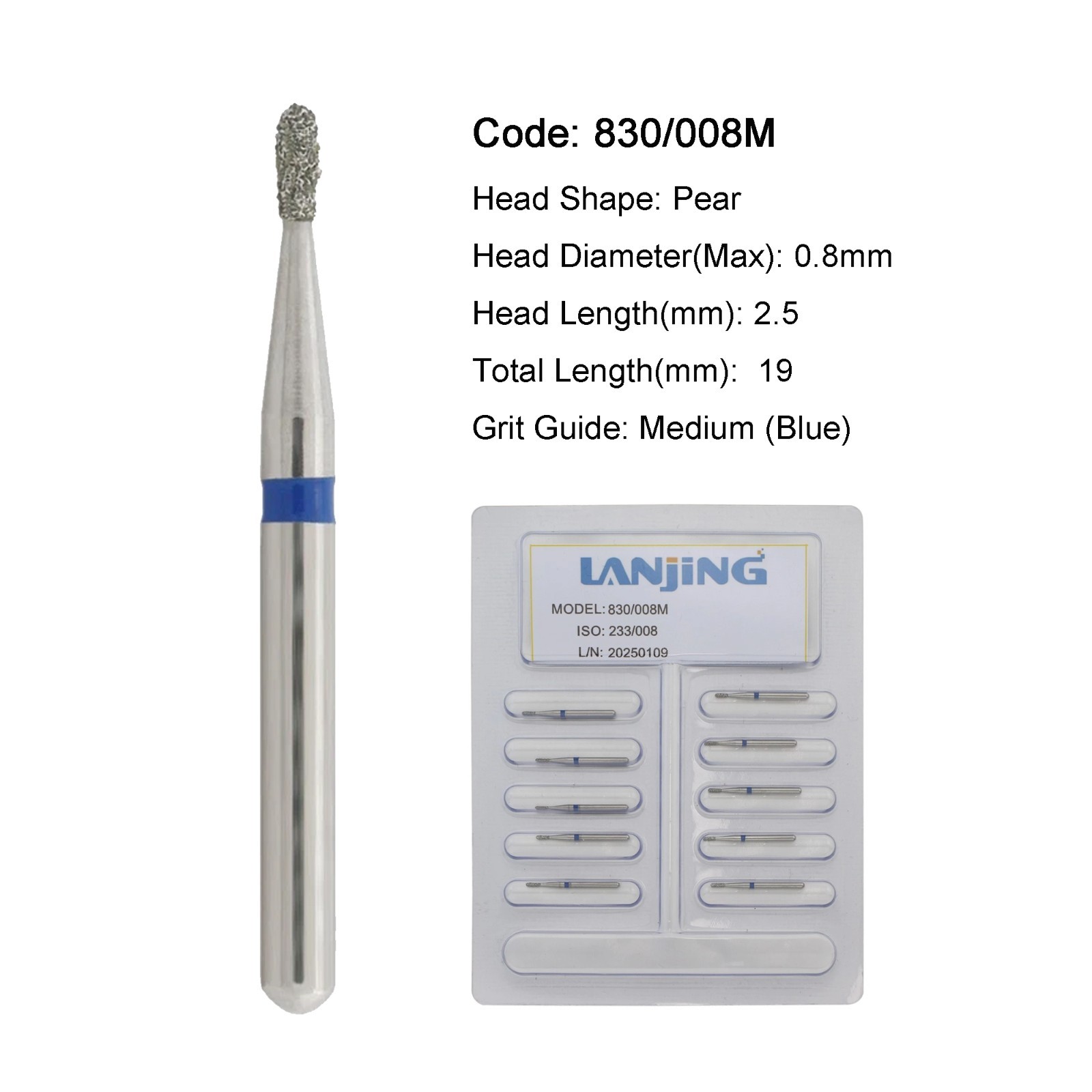 Dental Burs Diamond FG Pear Bur 830/008M Medium Grit Blue for High Speed 330