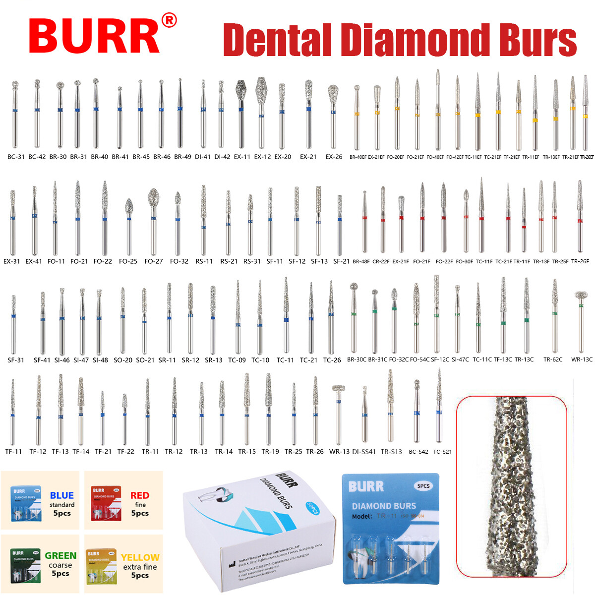 5pcs/1Box Dental Diamond Burs For High Speed Handpiece Friction Grip OR