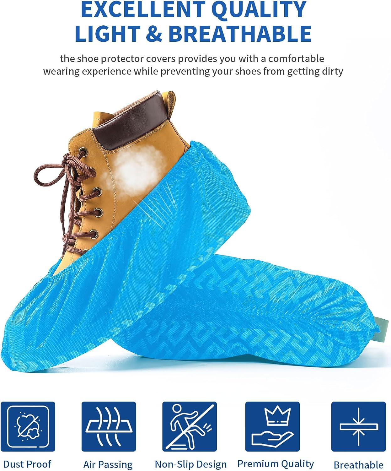 X-Large 50 Pack Shoe Covers Disposable Non-Slip, Black Non-Woven Fabric Boot