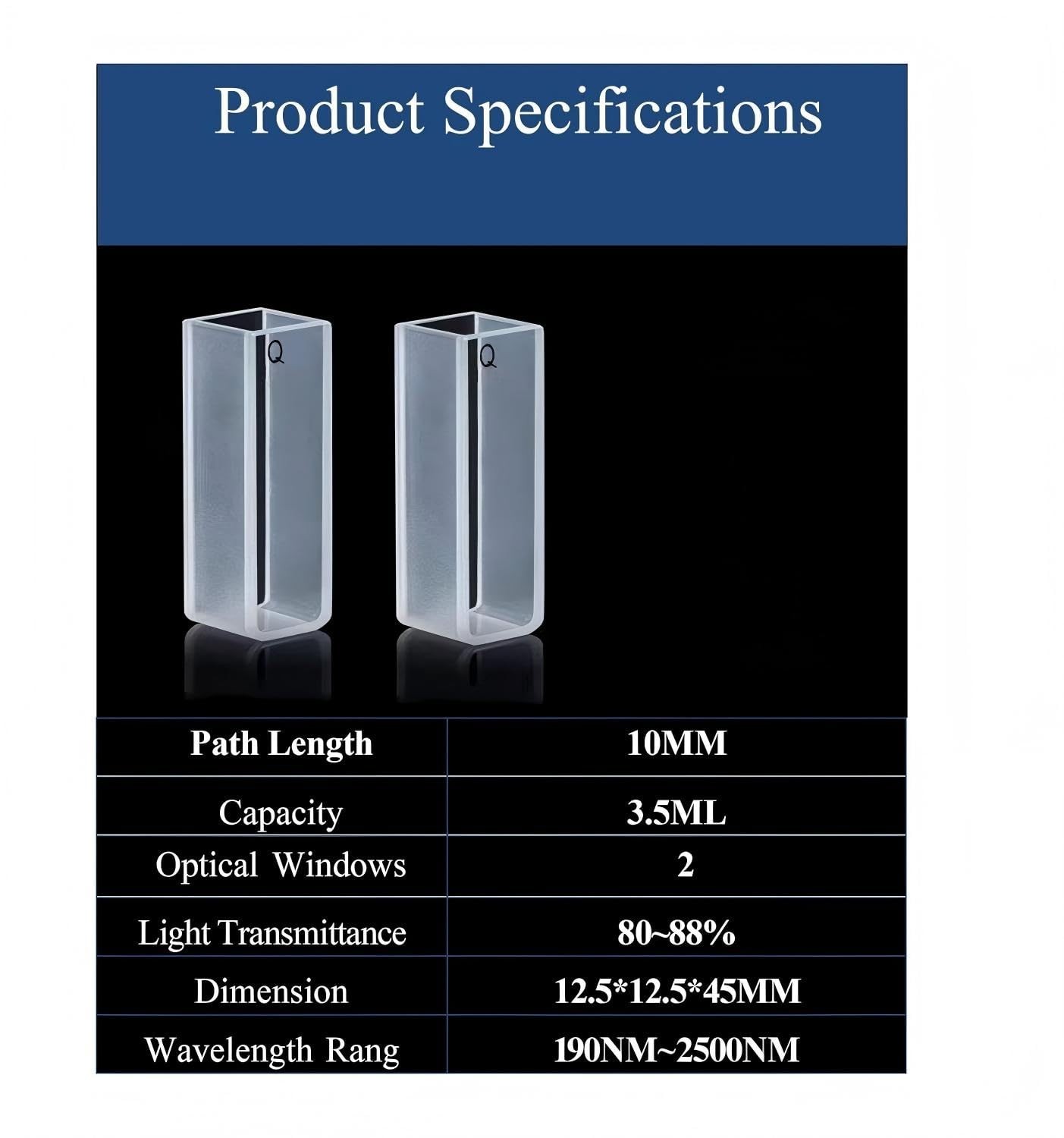 Quartz Cuvette Set: 2 x 10 mm, 3.5 ml, 190-2500 nm for Accurate Analysis