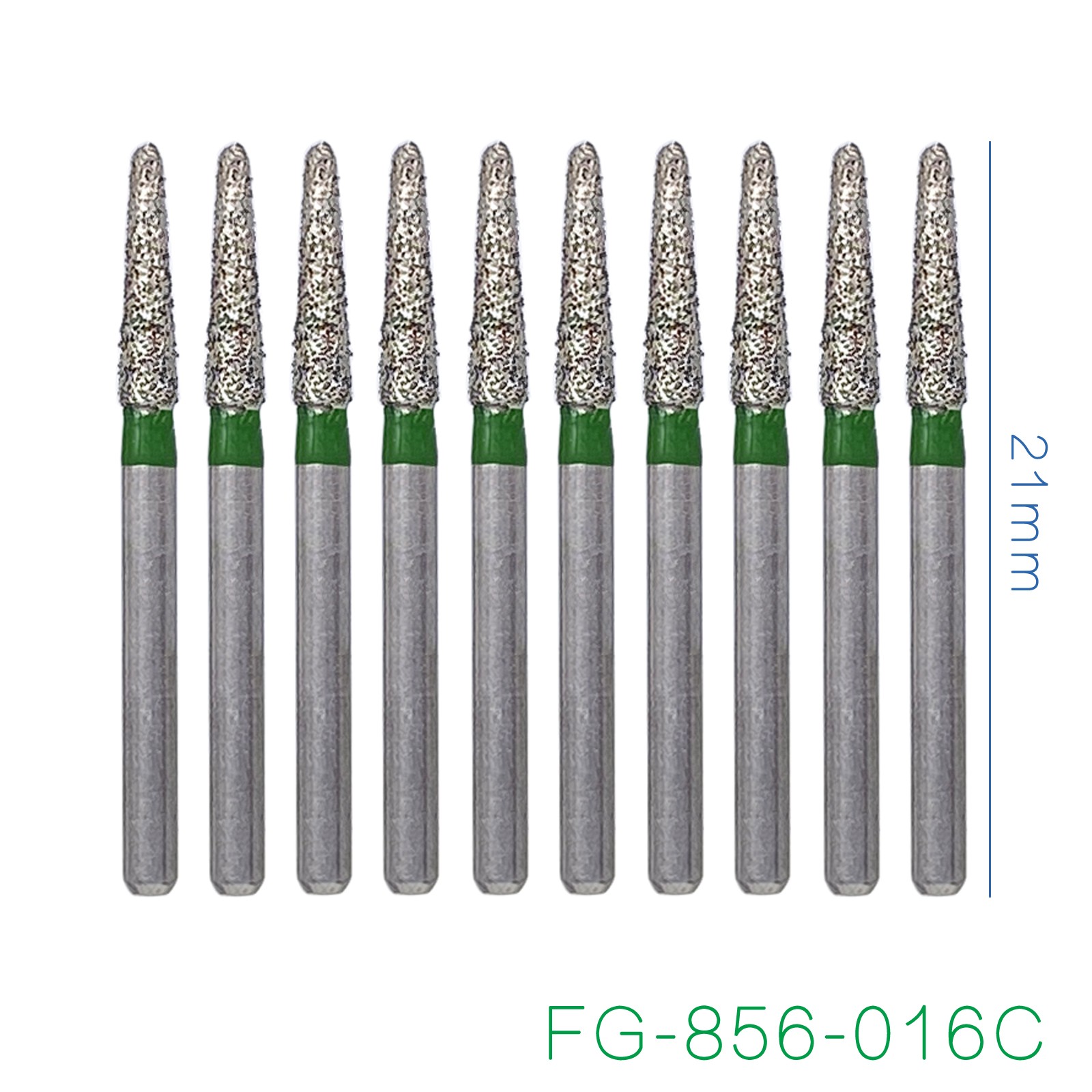 Dental Diamond Burs FG 856/016C Round End Taper Coarse Grit Green High Speed Bur