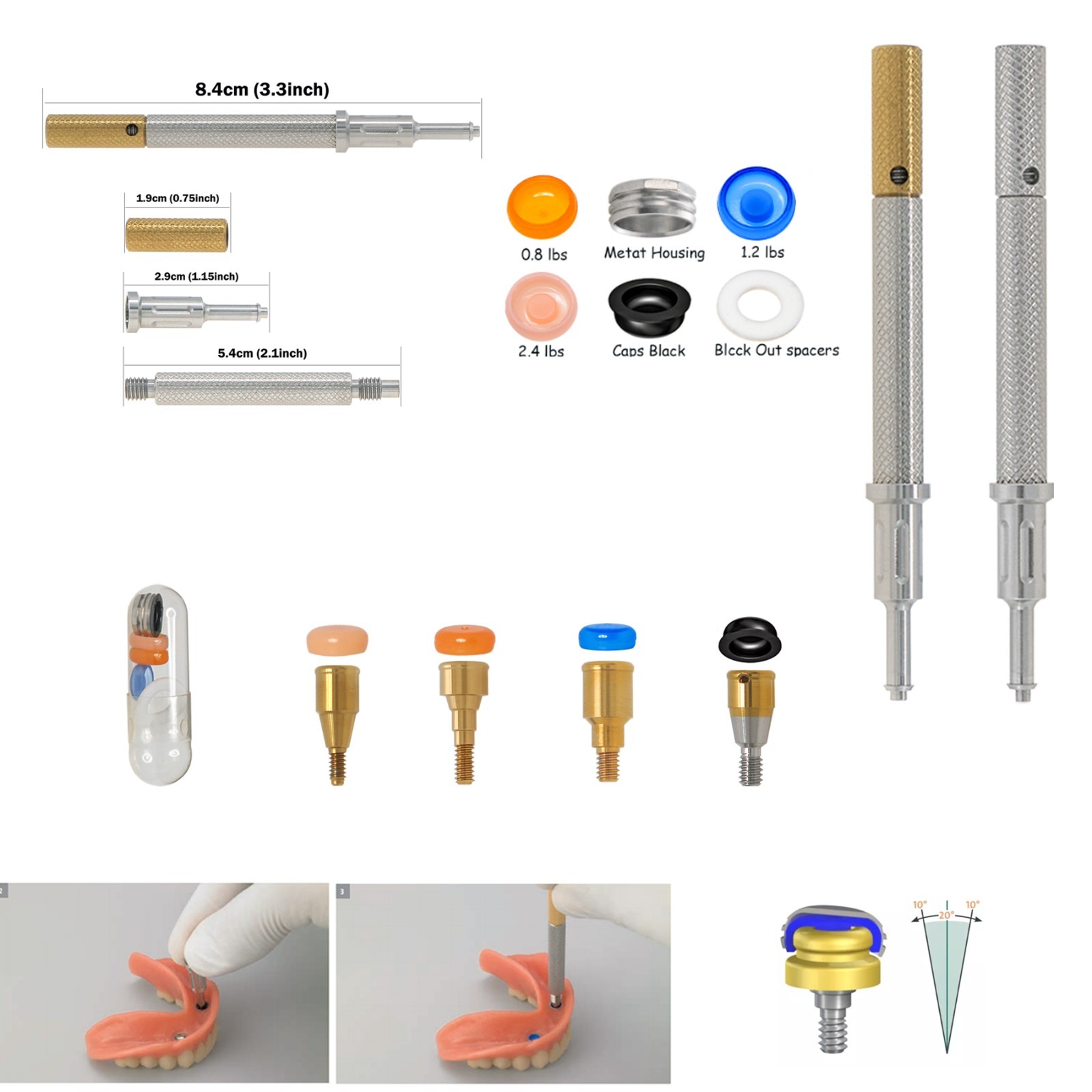 US Dental Fit Zest Anchors Locator Retention Caps Range & Core Tool Overdenture